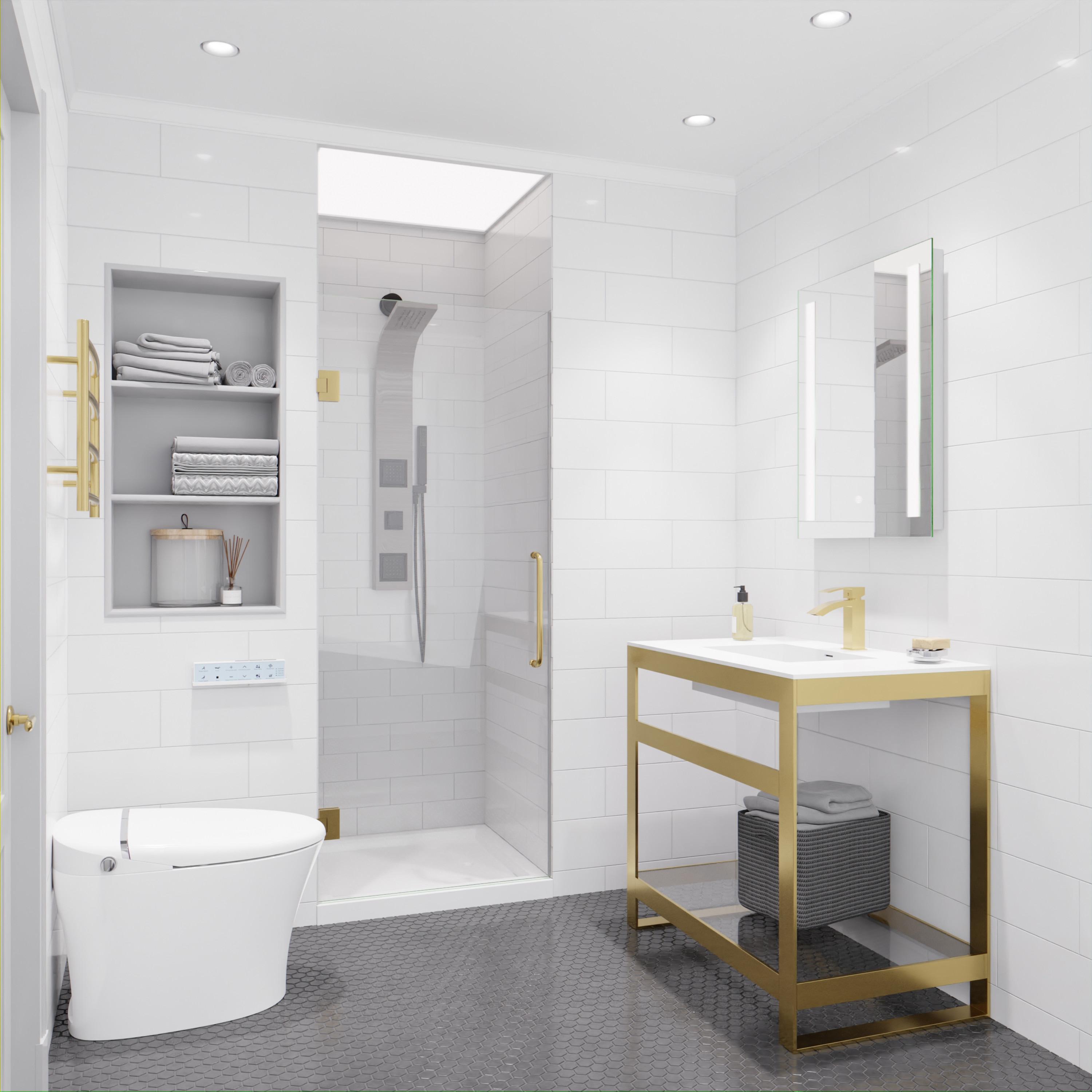 ANZZI Fellow Series 30 In. X 72 In. Frameless Hinged Shower Door With Stainless Steel Handle In Brushed Gold