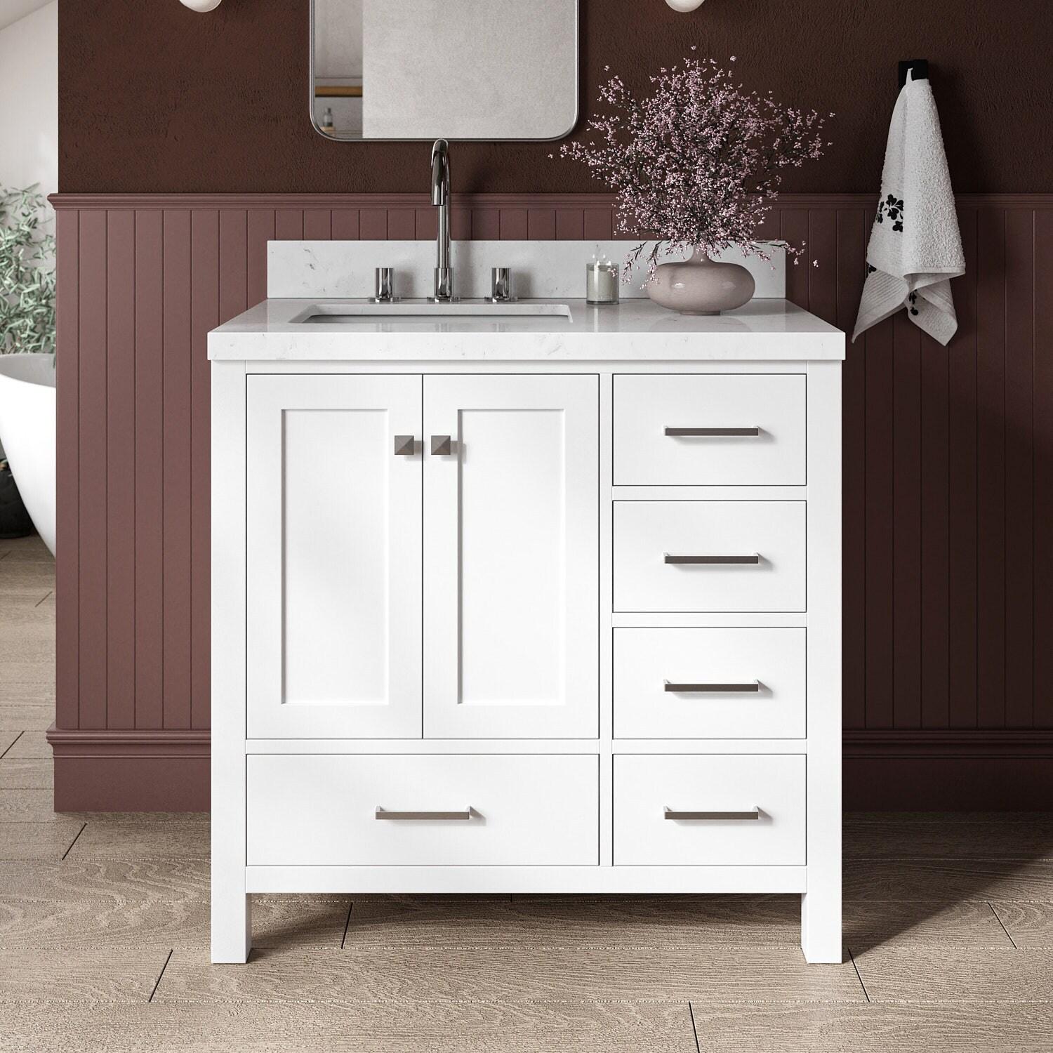 Ariel A037s-L-Bc Cambridge 36" Single Free Standing Wood Vanity Cabinet Only - White