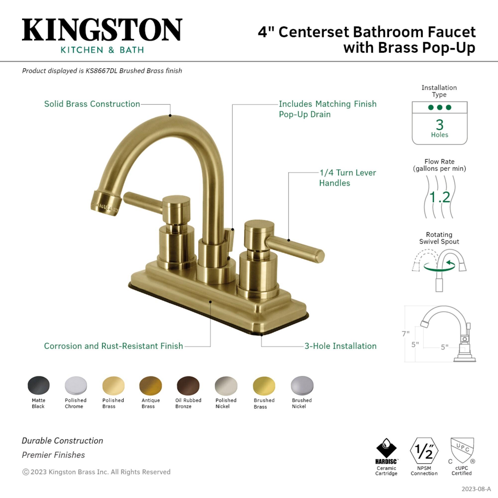 South Beach Centerset Bathroom Faucet with Drain Assembly