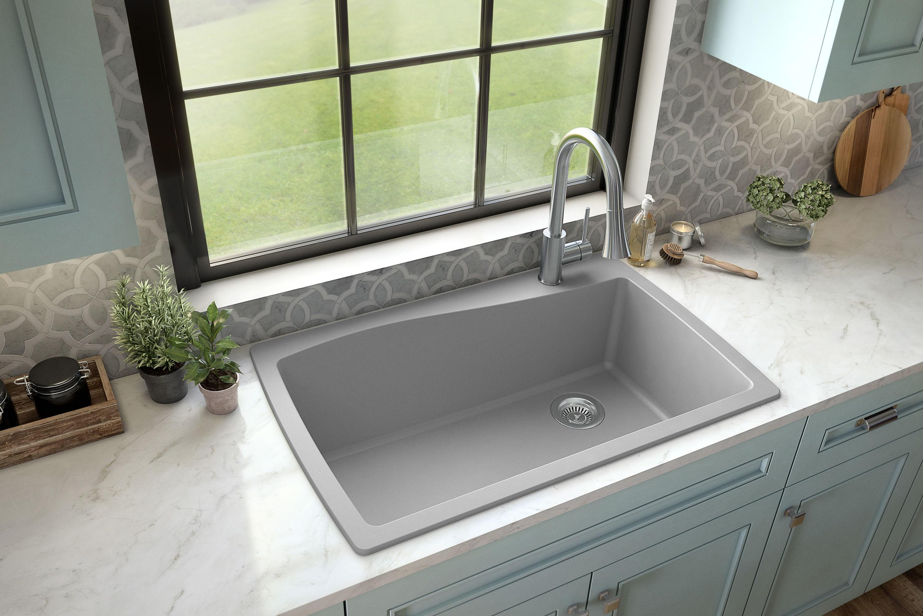 Karran Karran Drop-in Quartz Composite 34'' X 22'' 1-Hole Single Bowl Kitchen Sink QT-722-GR