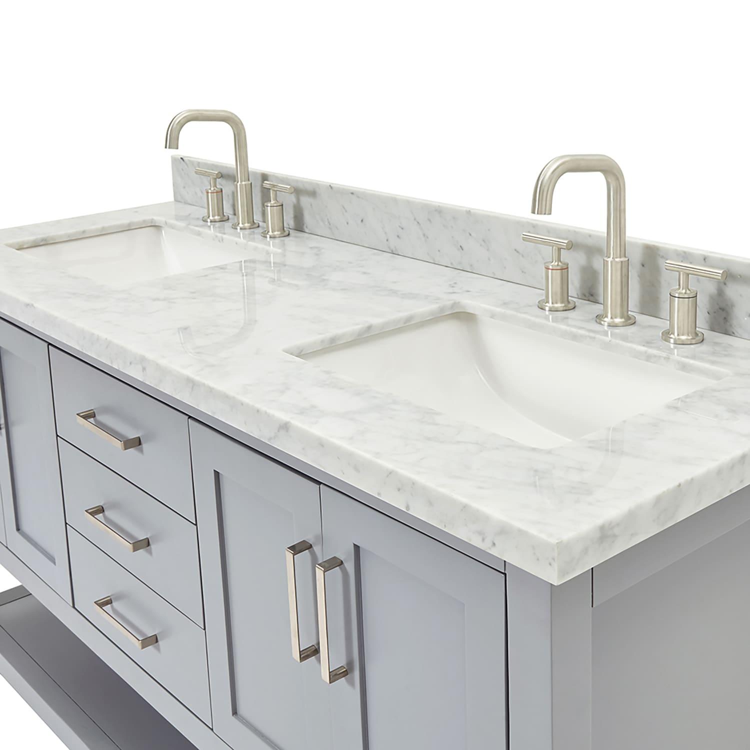 Gray Double Freestanding Vanity with Carrara White Top