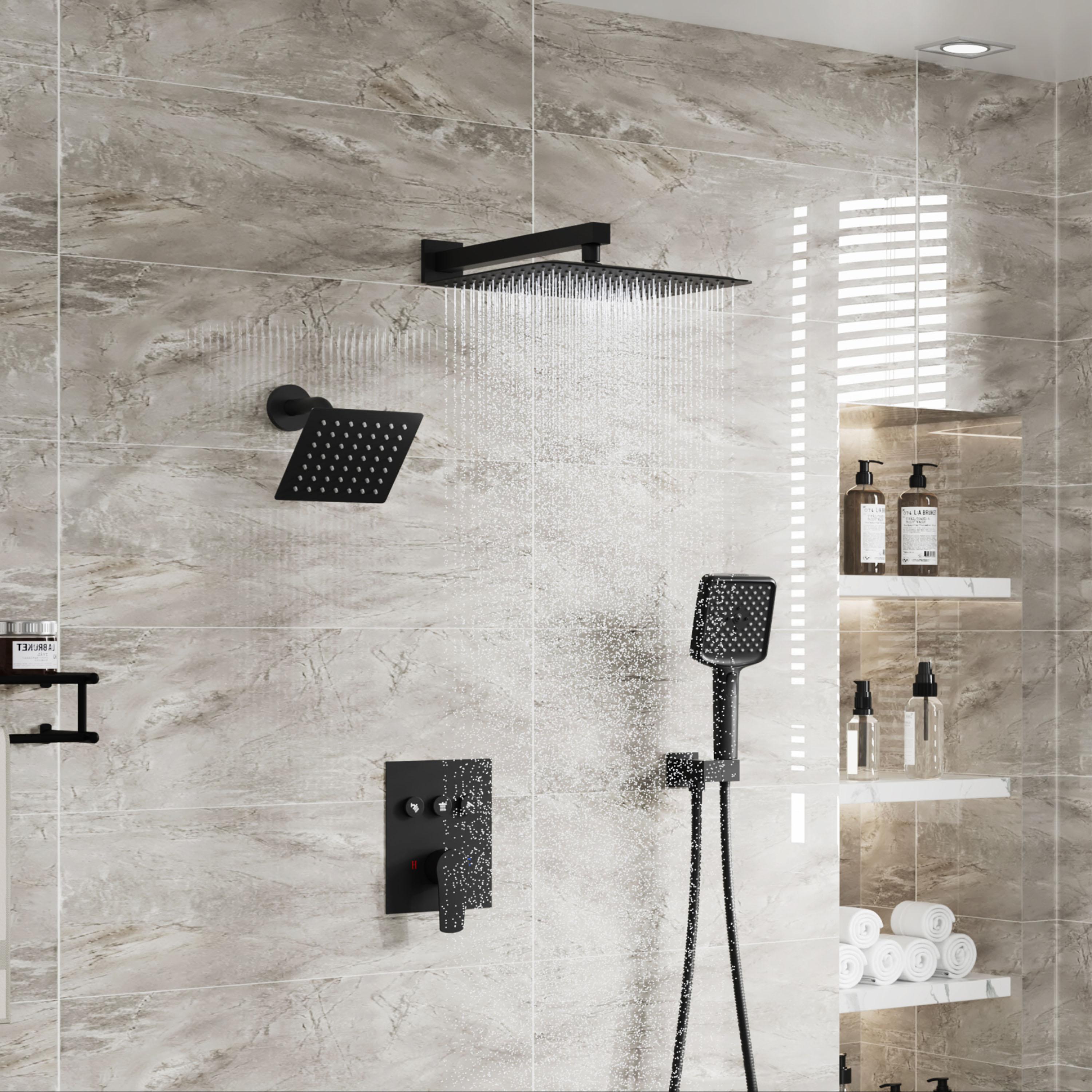 Rainfall Symphony 12inch 3-Function Dual Shower Head Thermostatic Shower System with 3 Sprays Handheld