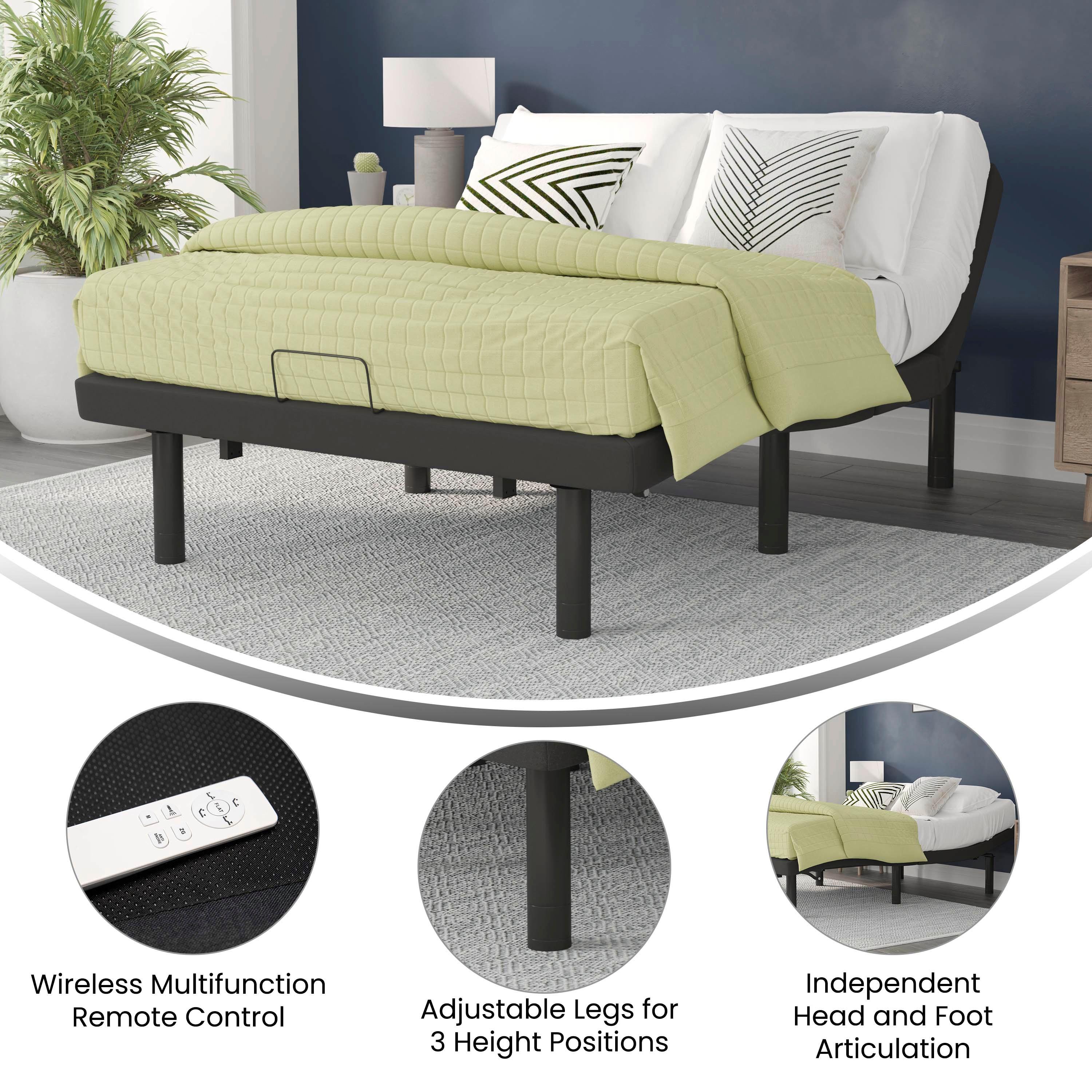 Flash Furniture Selene Motorized Adjustable Bed Frame, Black, Full