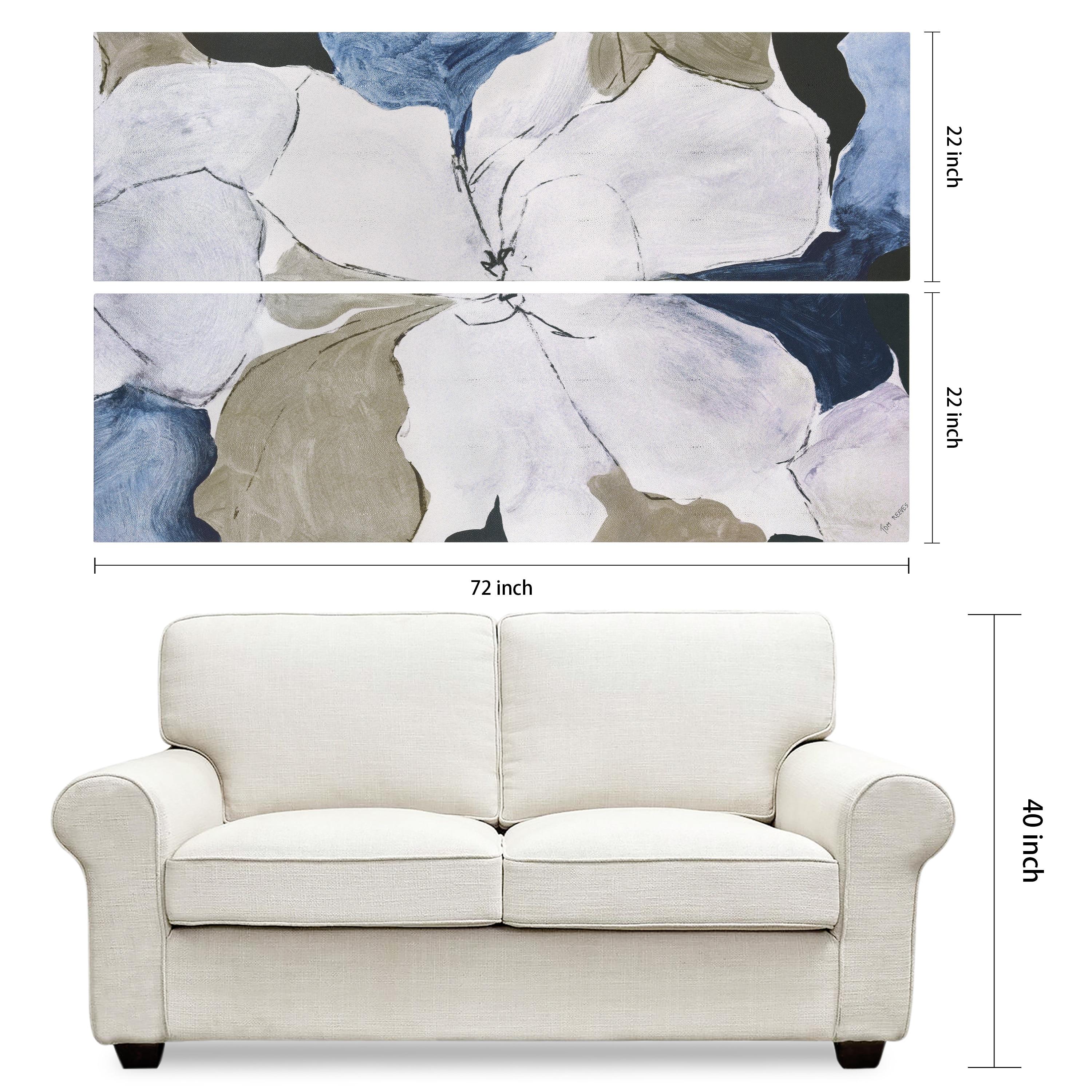 "Floral Serenity I & II", Flower Abstract Artwork on Silver Shagreen Wrapped Canvas Wall Art Set