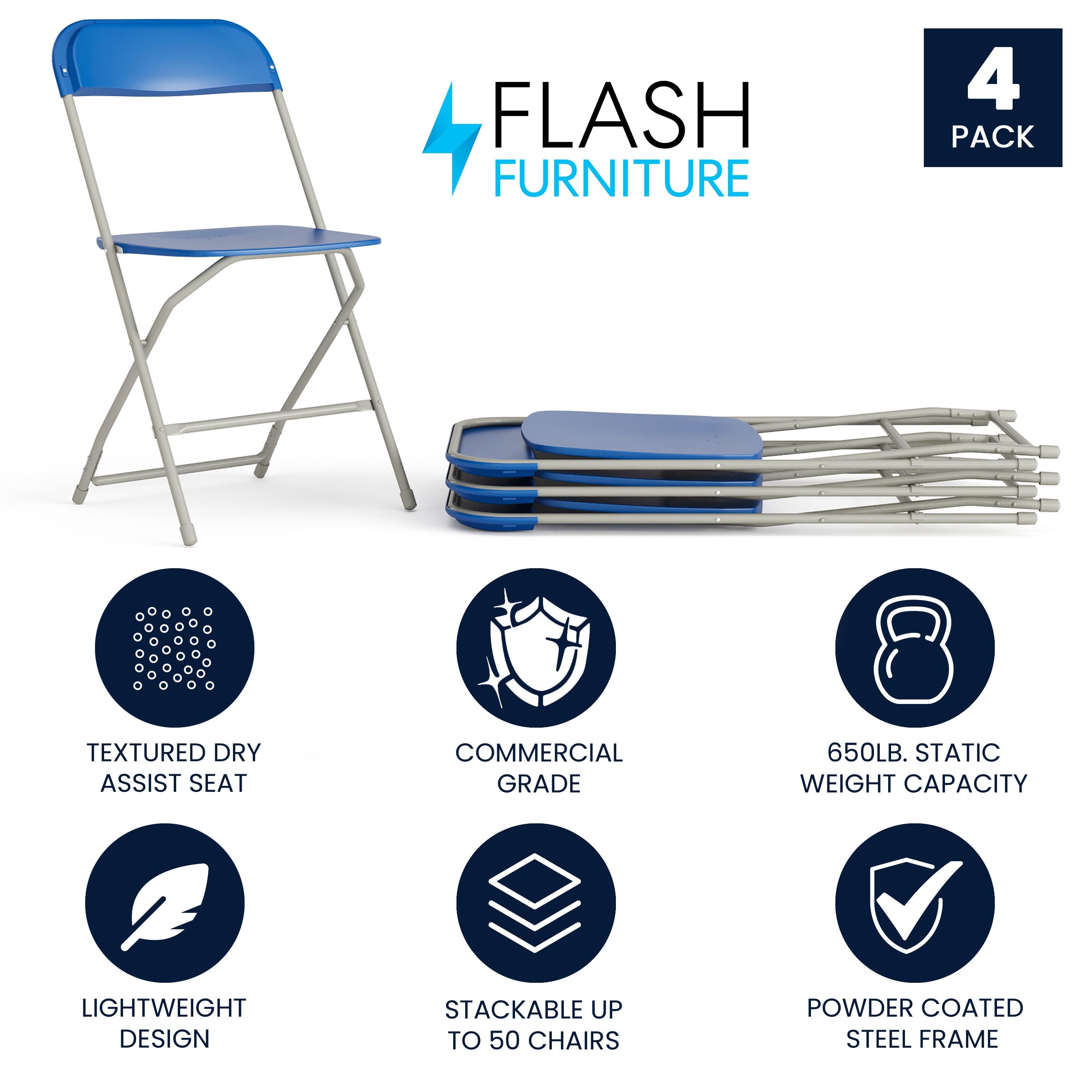 Flash Furniture Hercules Series Plastic Folding Chair Blue - 4 Pack 650LB Weight Capacity Comfortable Event Chair-Lightweight Folding Chair