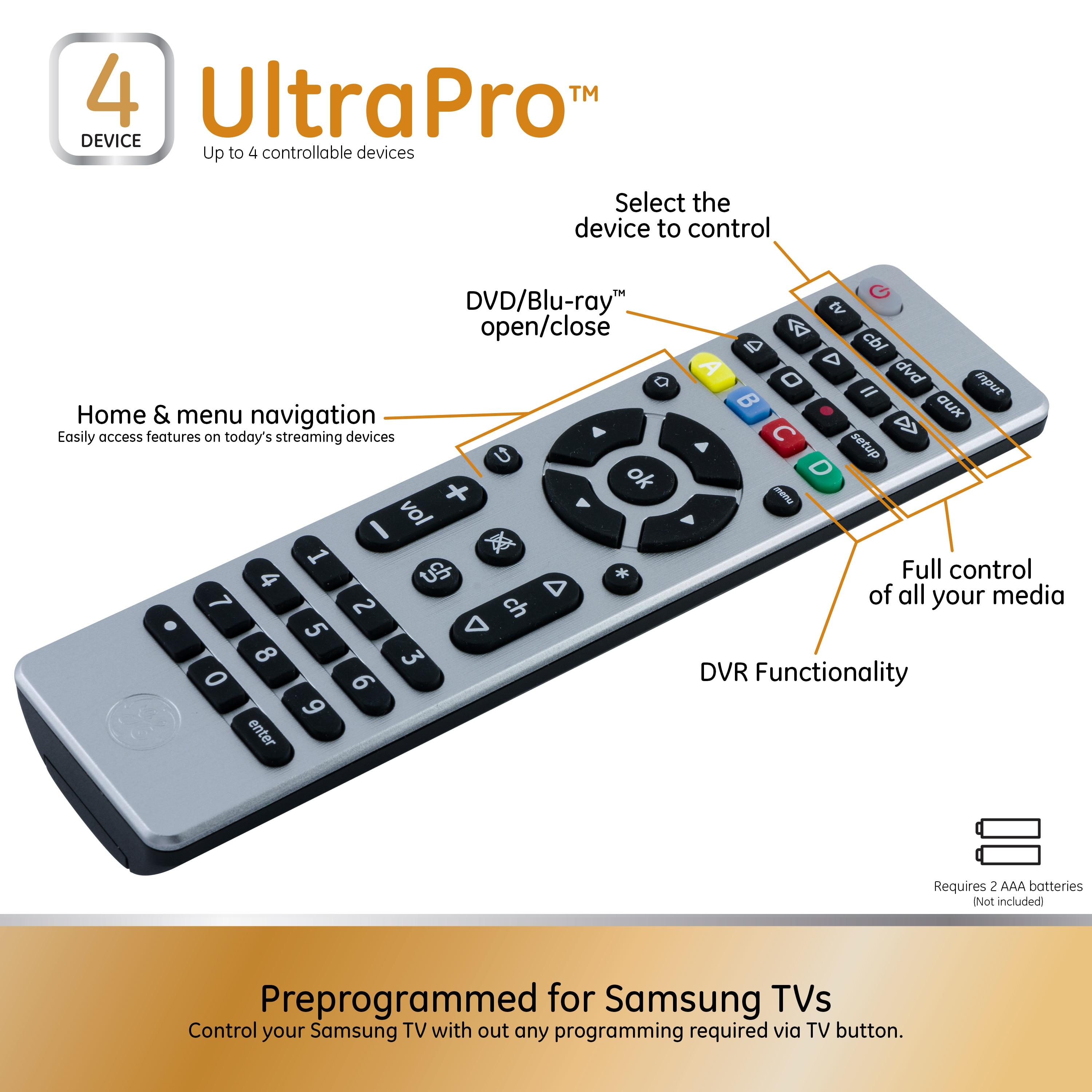 GE 4-Device Universal TV Remote Control in Brushed Silver, 33709