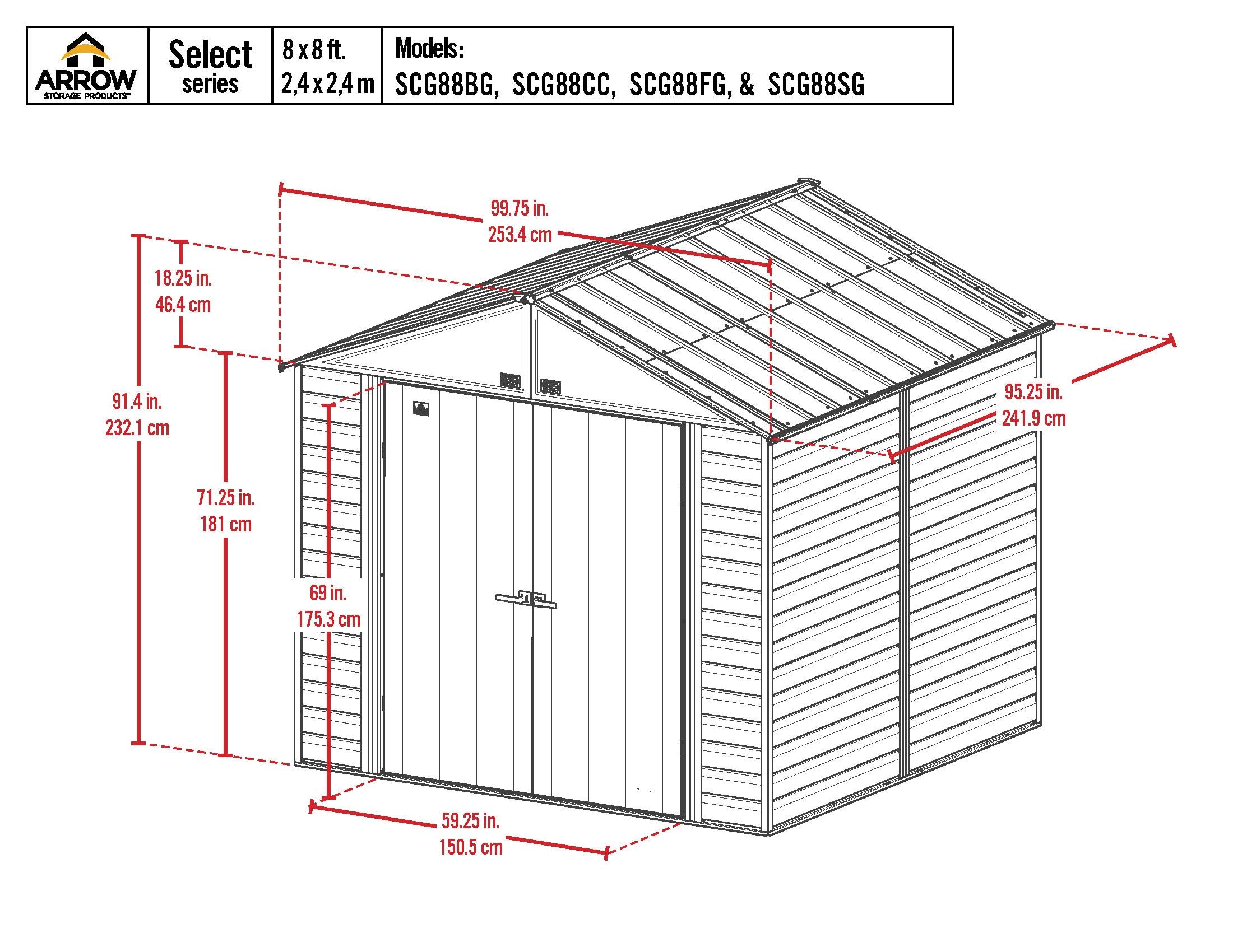Arrow 8 ft. W x 8 ft. D Galvanized Steel Storage Shed