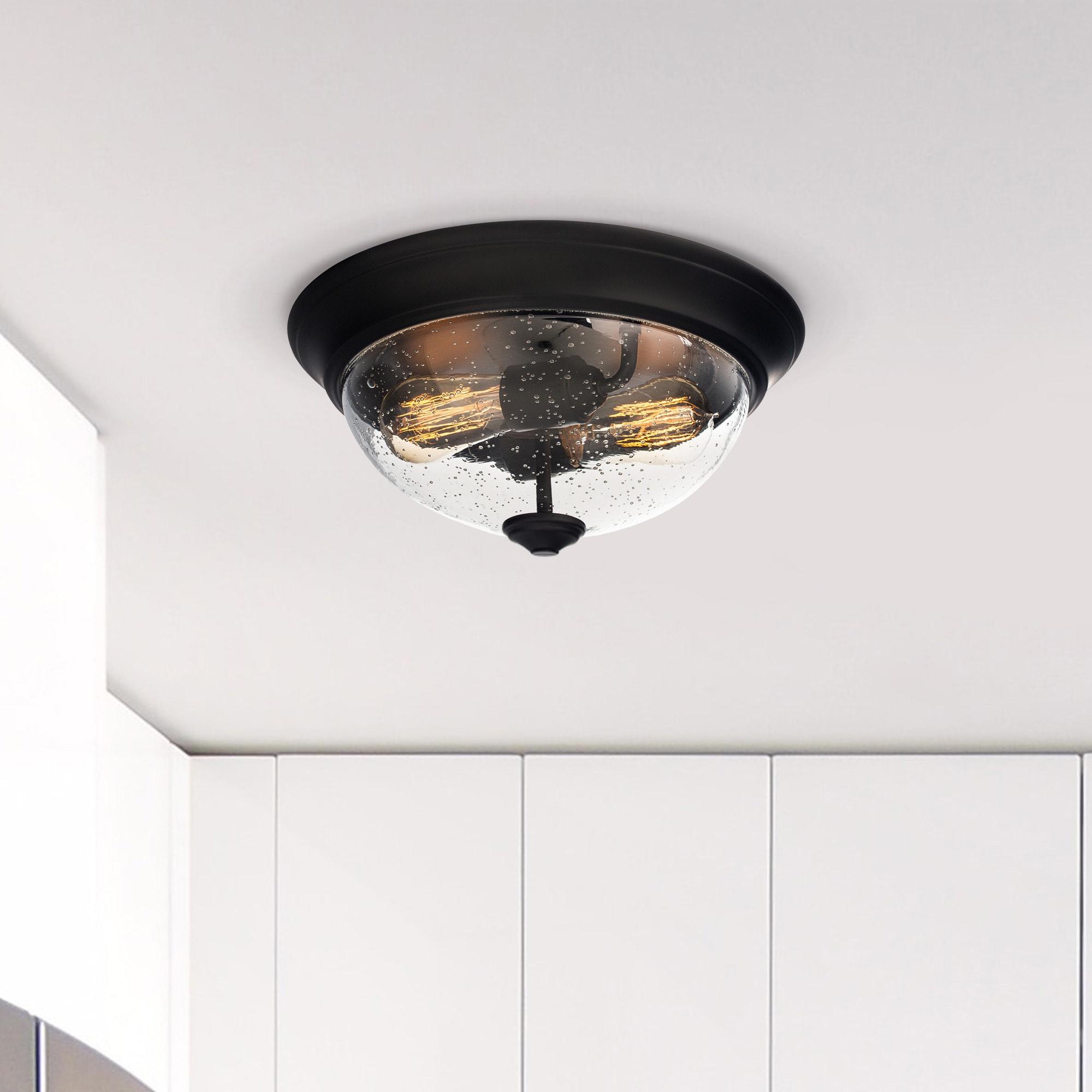 Prominence Home 51381 Designer Series Flushmount Lighting, 13" Seeded Glass, Low Profile, Bronze