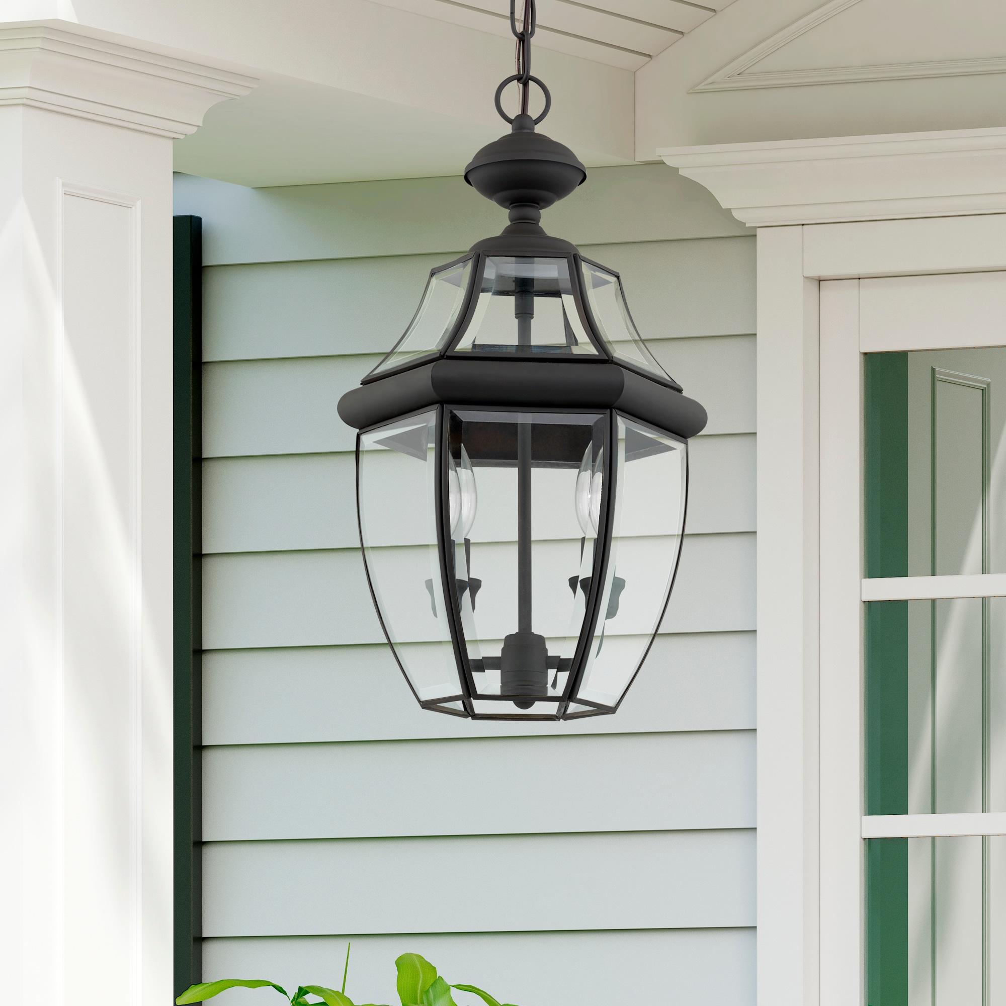 2 Light Outdoor Chain Lantern Pendant with Clear Glass Shade