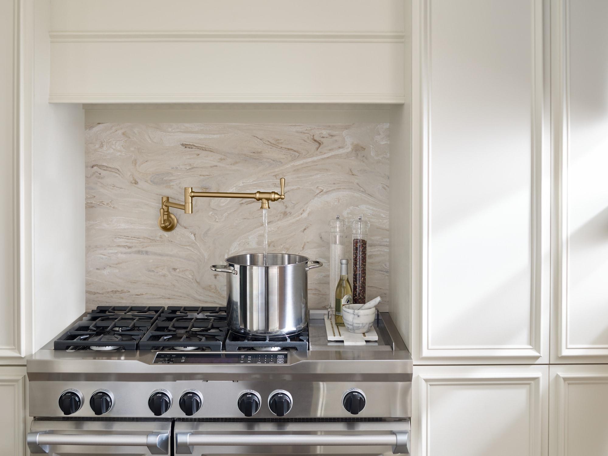 Moen Traditional Wall Mount Swing Arm Folding Pot Filler Kitchen Faucet