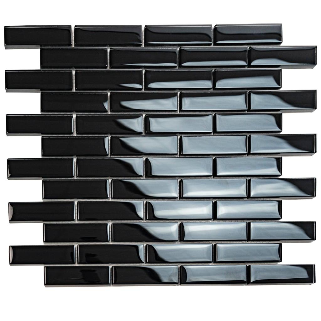 Apollo Tile   5 Pack 11.9-in x 11.9-in Black Rectangular Glossy Finished Glass Mosaic Wall and Floor Tile (4.92 sq ft/case)