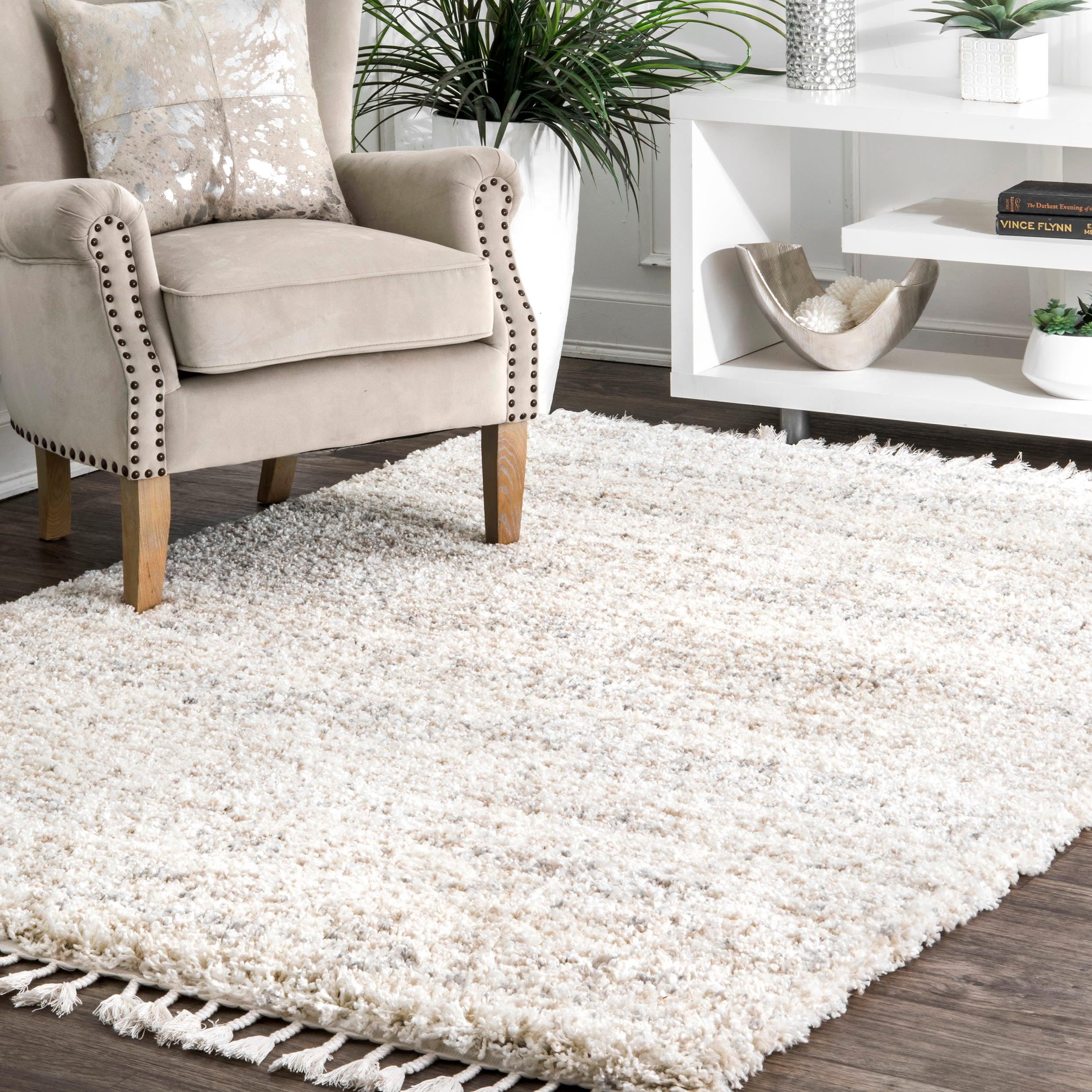 Nuloom Brooke Solid 7x9 Shag Indoor Area Rug for Living Room Bedroom Dining Room Nursery, Ivory