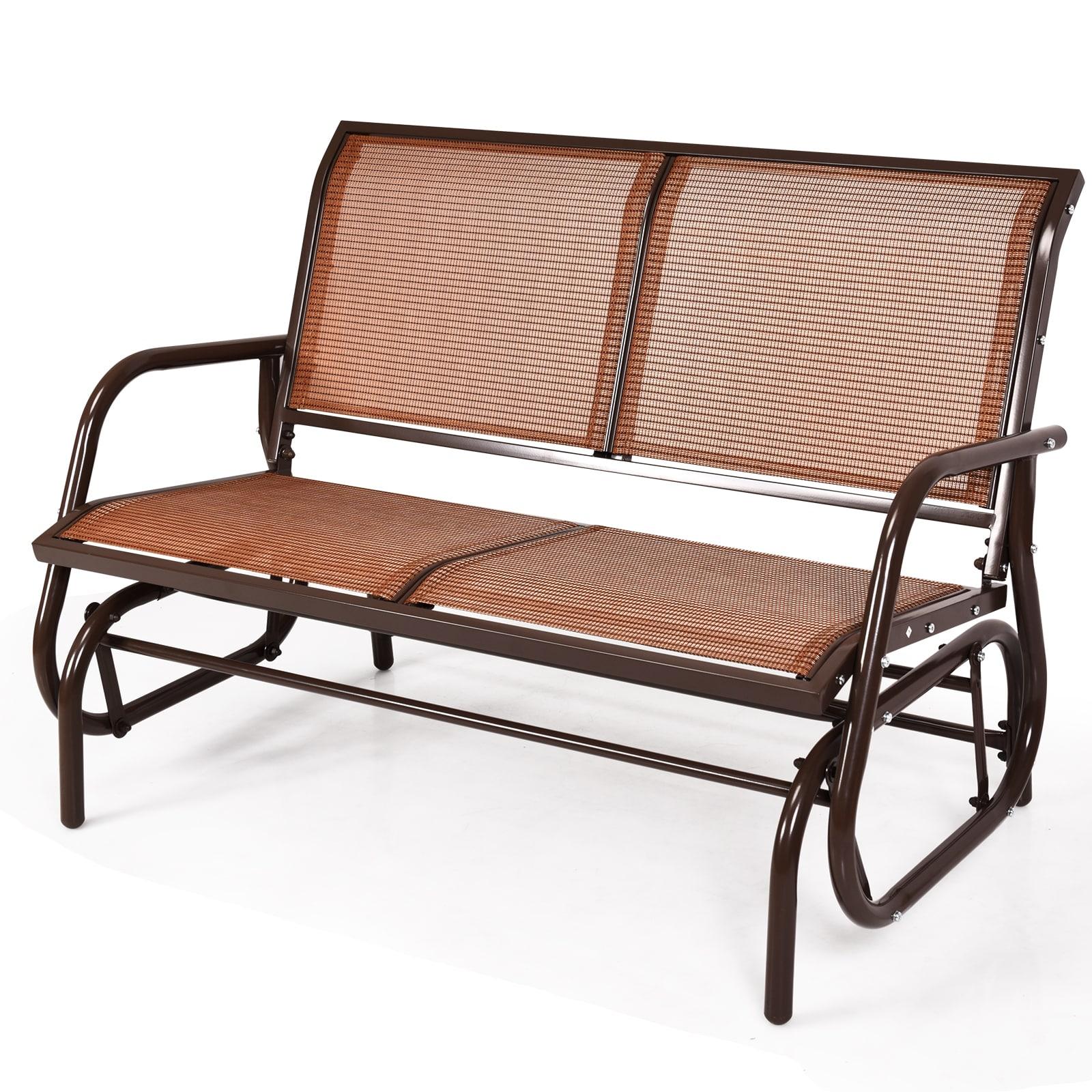 Costway 48'' Outdoor Patio Swing Glider Bench Chair Loveseat Rocker Lounge Backyard Brown