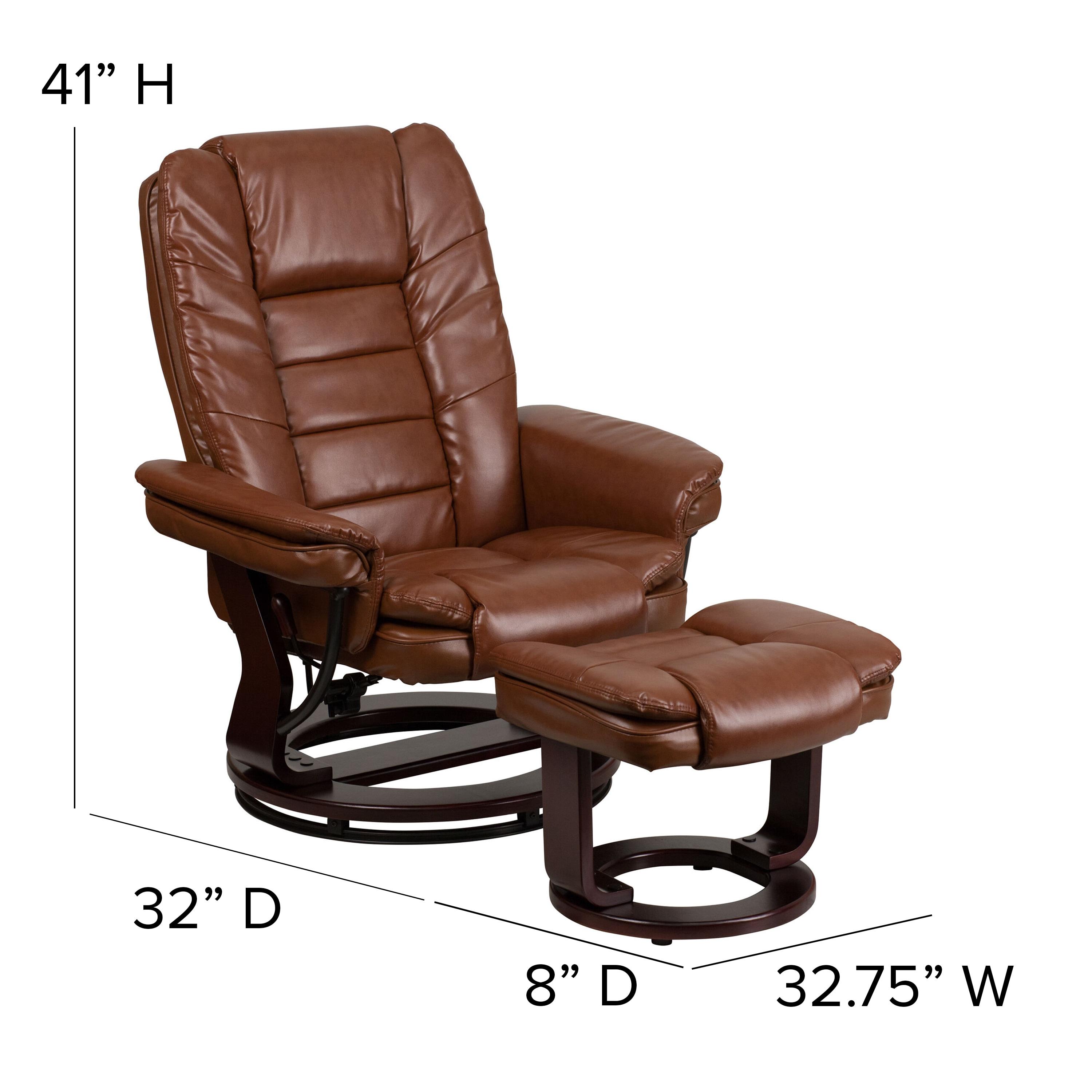 Bowery Hill Contemporary Leather Recliner in Vintage Brown Finish