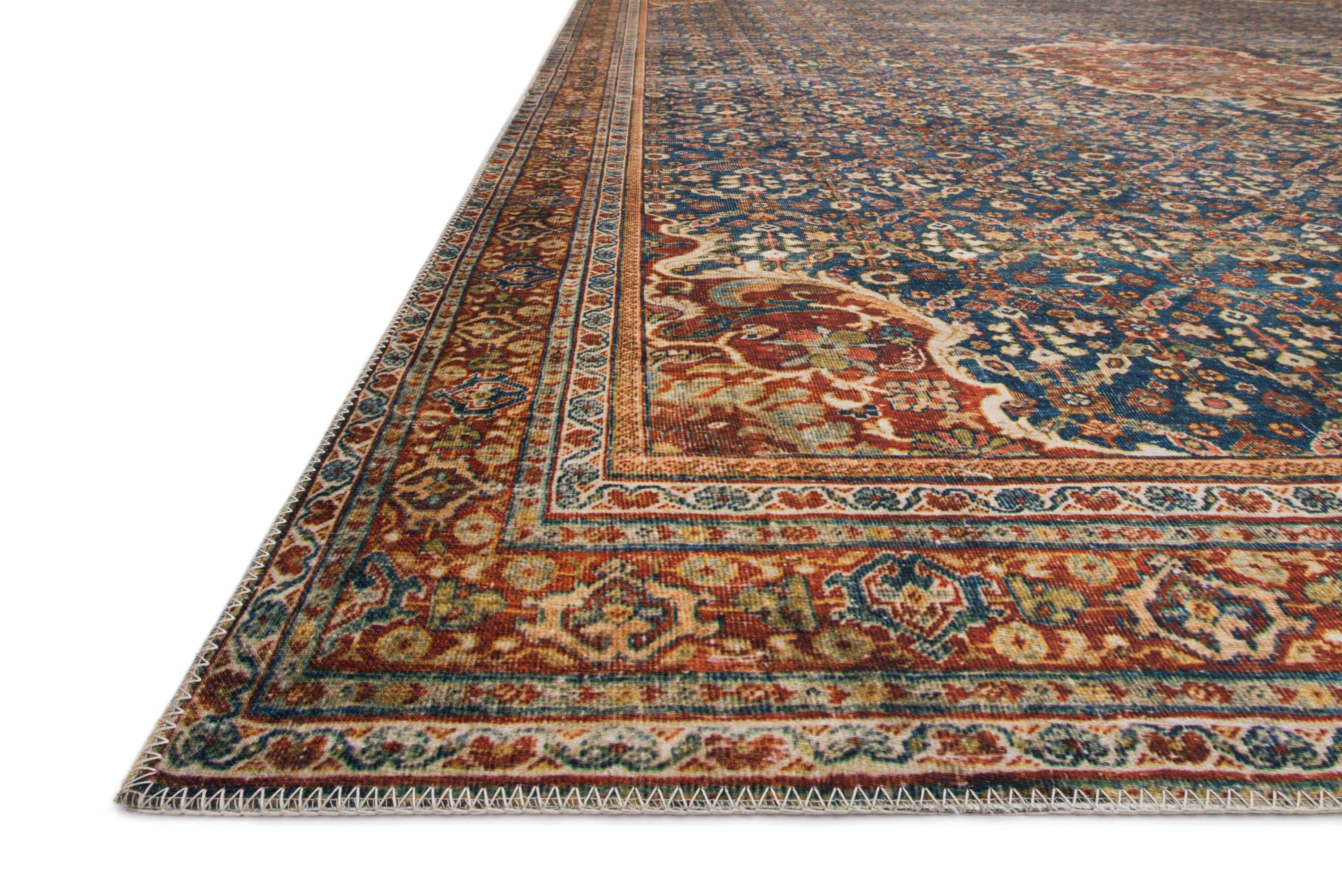 Loloi II Layla Printed Oriental Distressed Cobalt Blue / Spice Area Rug