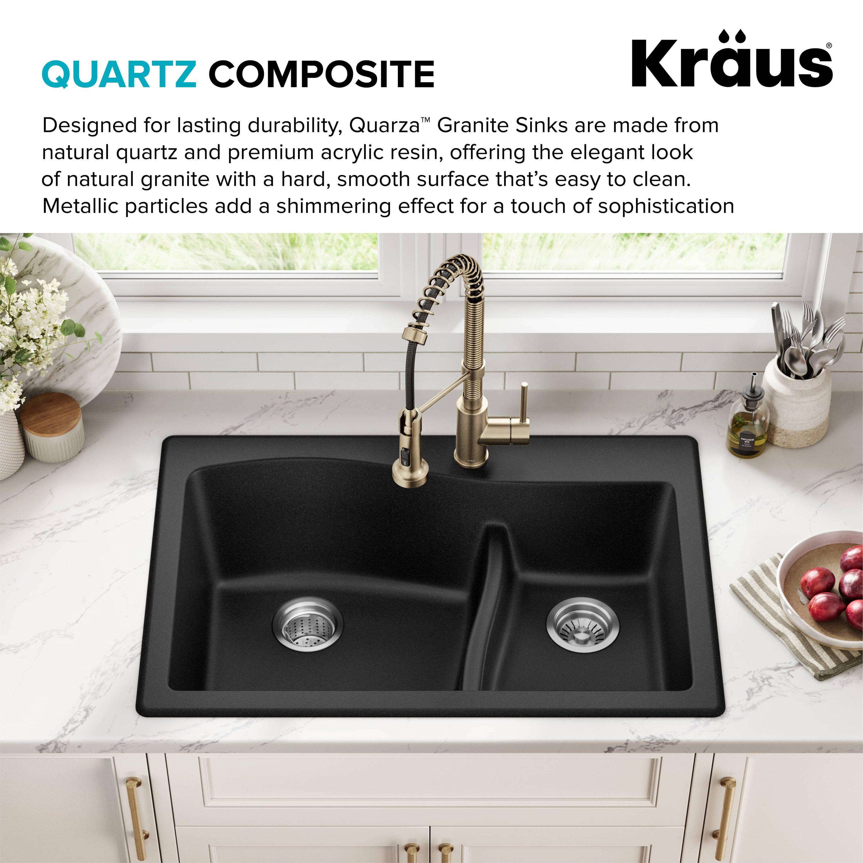 KRAUS Quarza™ 33" L Dual Mount 60/40 Double Bowl Granite Kitchen Sink