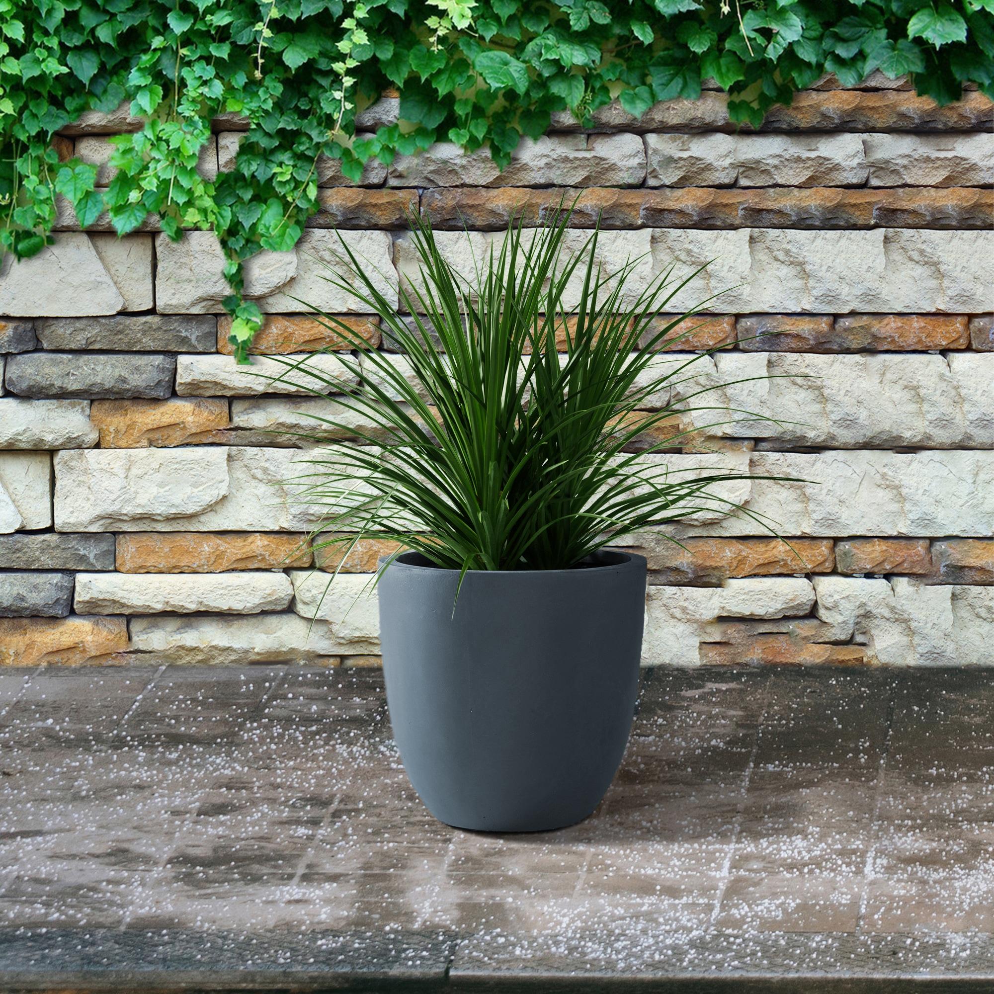 Rosemead Home & Garden, Inc. Kante  Fiberglass and Concrete Indoor Planter Pots Black 10" x 9.8" x 9"
