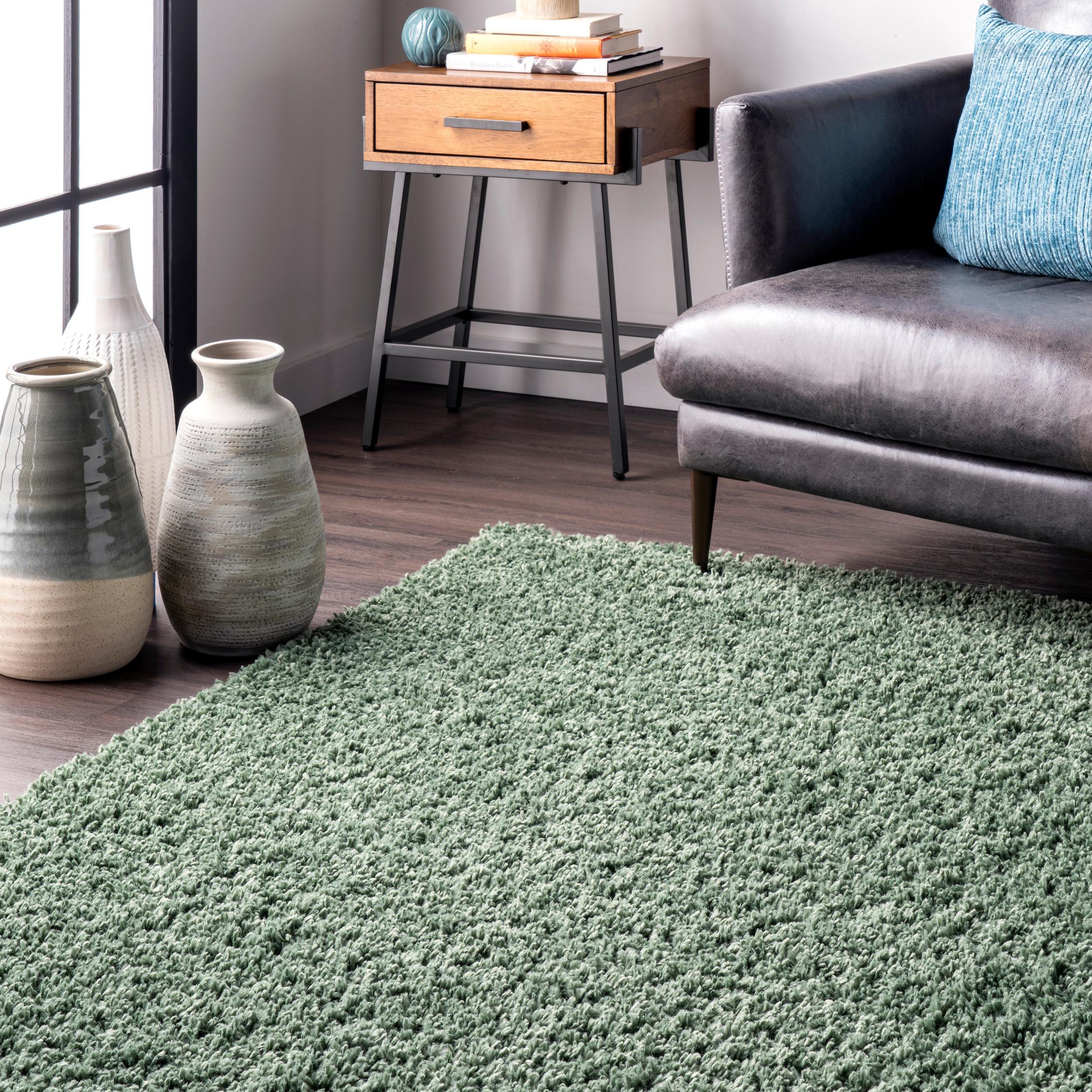 Nuloom Kara Solid 6 Round Shag Indoor Area Rug for Living Room Bedroom Dining Room Nursery, Green