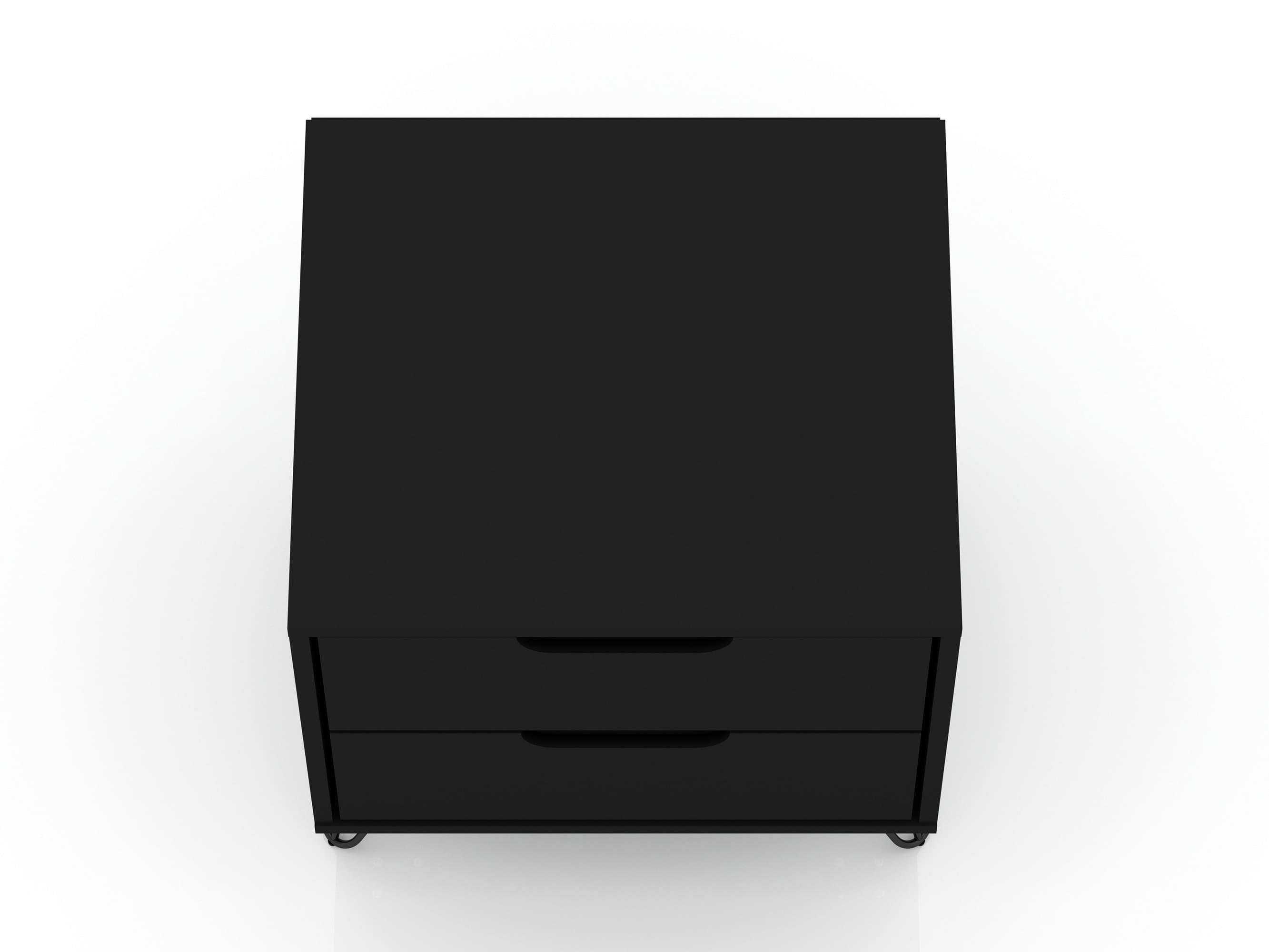 Set of 2 Rockefeller 2 Drawer Nightstands Black - Manhattan Comfort: Modern Bedside Storage Furniture