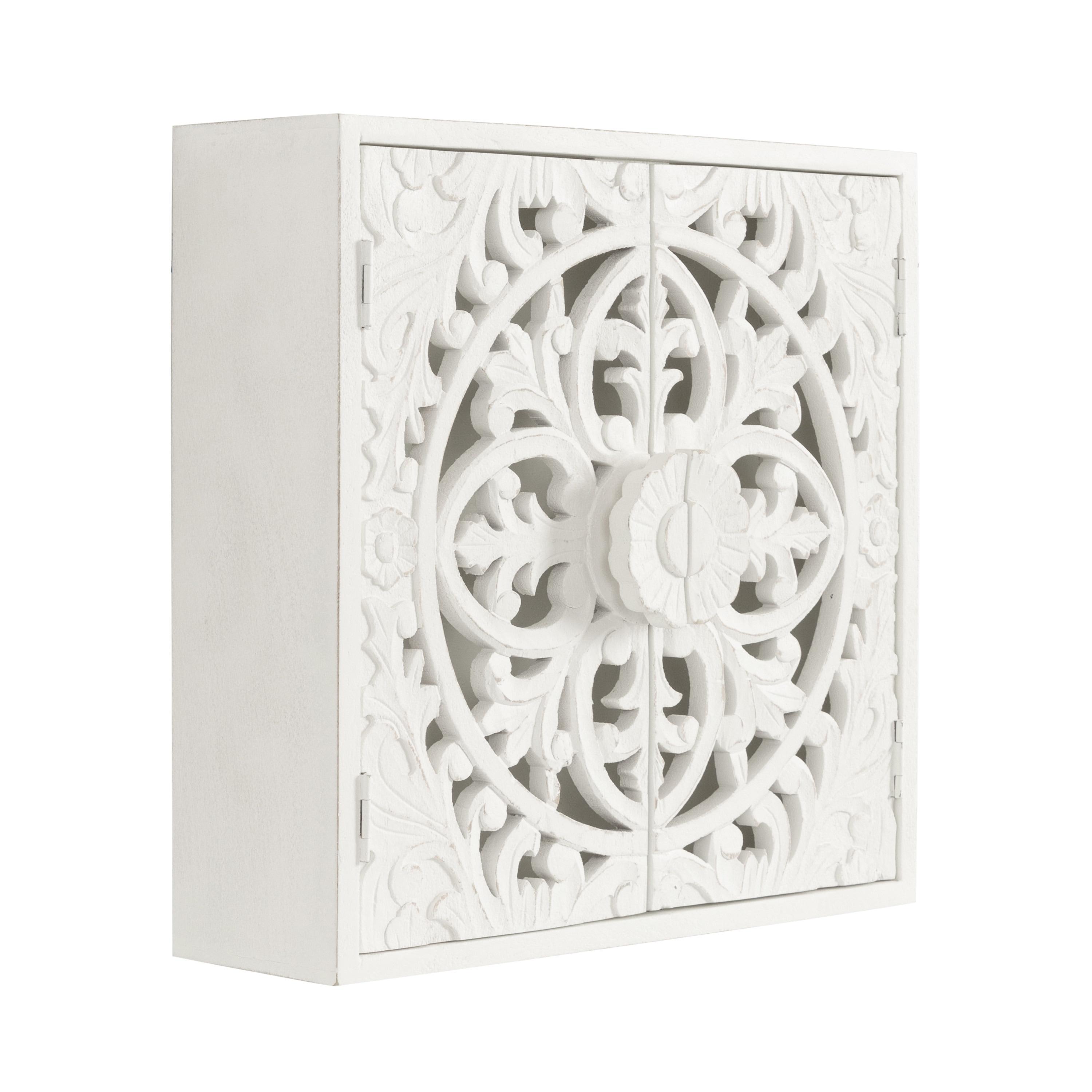 Kate & Laurel All Things Decor 20" Saanvi Traditional Carved Wood Wall Cabinet White: Artisan-Made, No Assembly, Includes Mounting Hardware