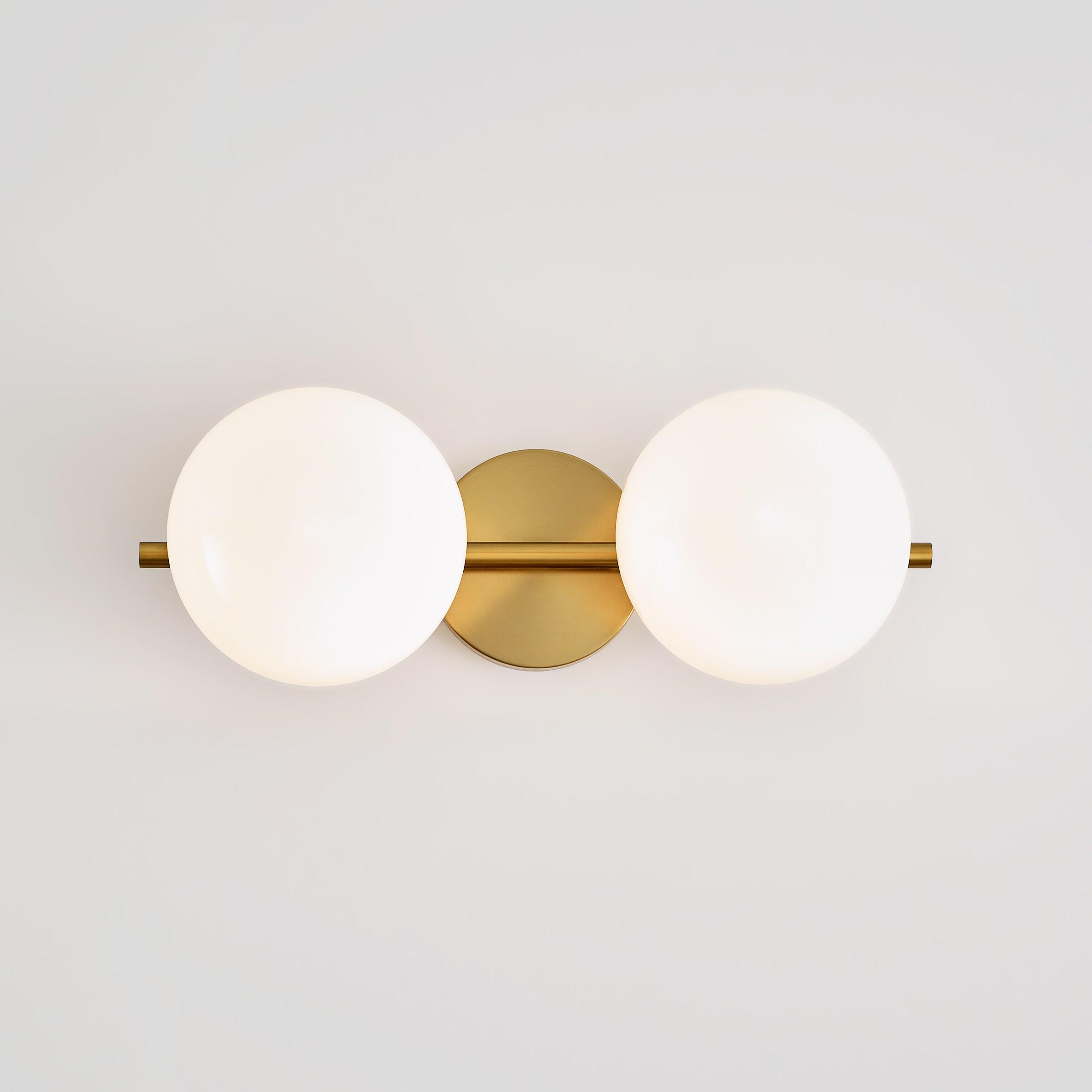 Ellen DeGeneres Crafted Symmetrical 2-Light Vanity in Burnished Brass with Milk White Glass