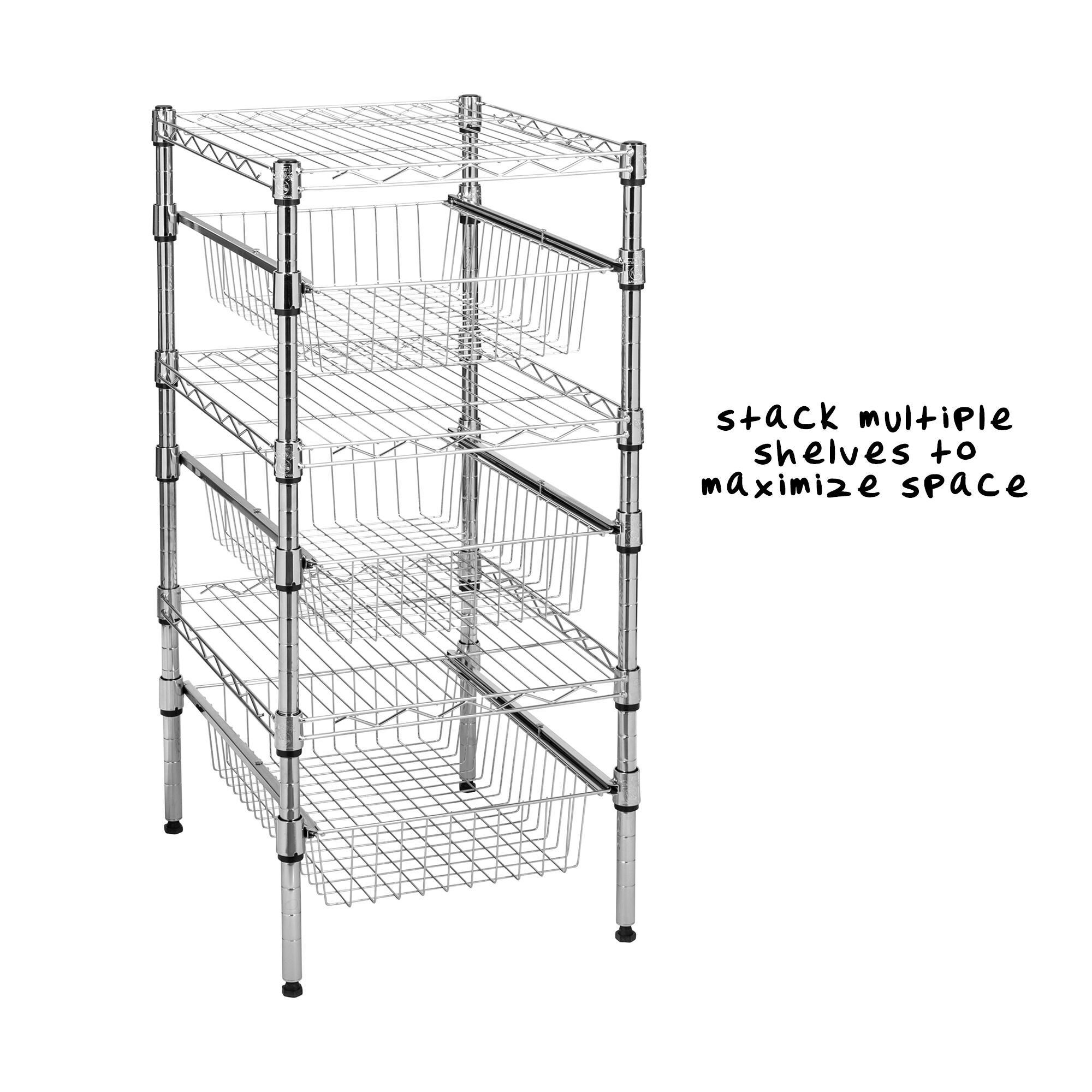 Honey-Can-Do Steel 2-Tier Stackable Adjustable Cabinet Organizer with Drawer, Chrome