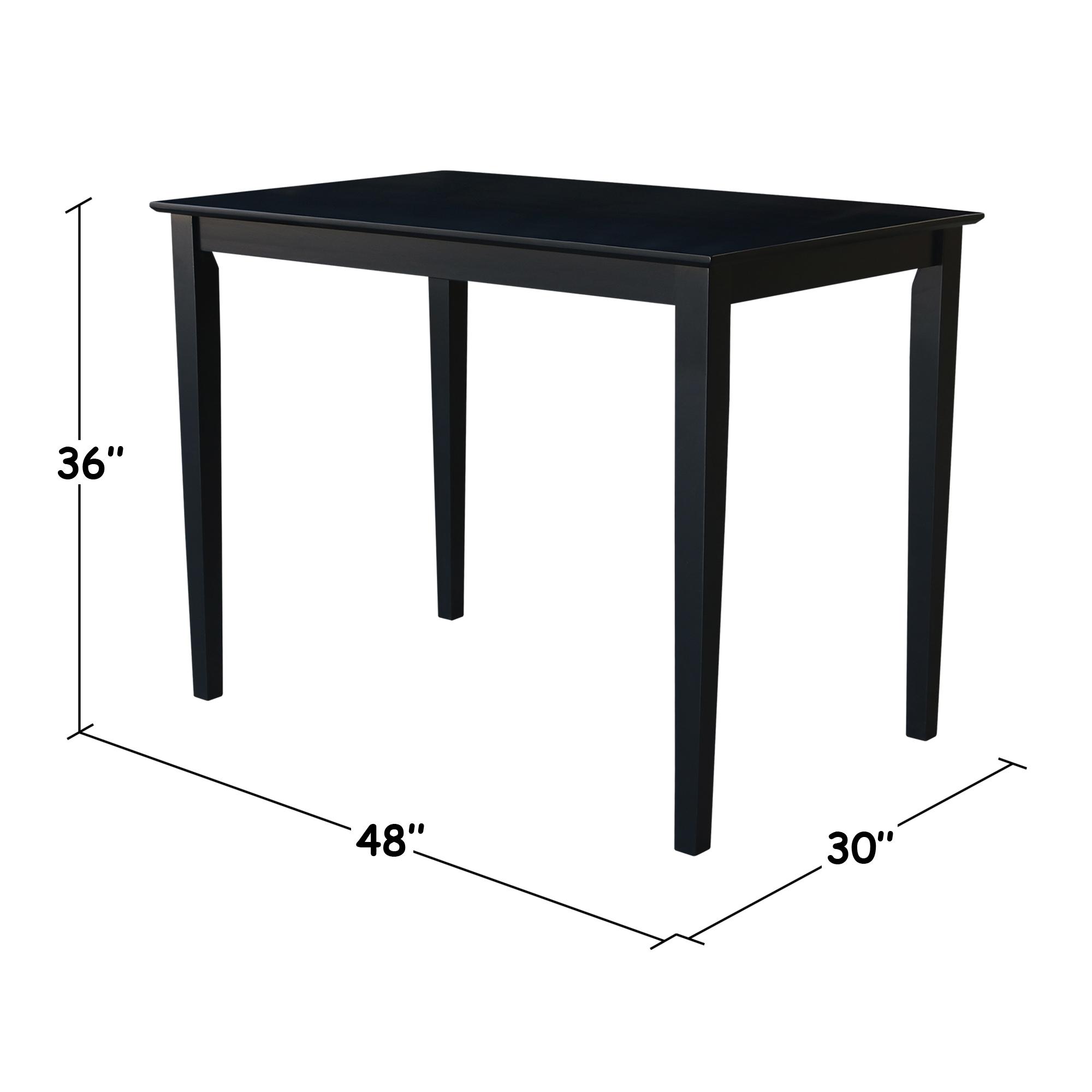 30" x 48" Solid Wood Top Counter Height Table with Shaker Legs Black - International Concepts: Parawood, Non-Extension