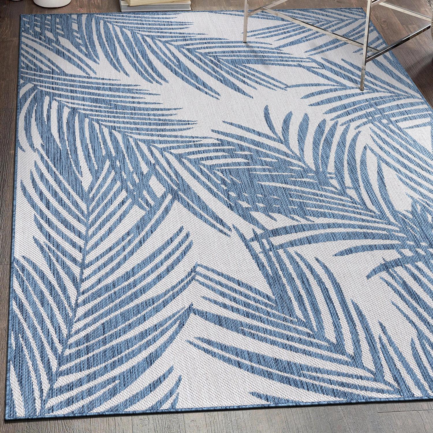 World Rug Gallery Contemporary Distressed Leaves Textured Flat Weave Indoor/Outdoor Area Rug - BLUE 5' X 7'
