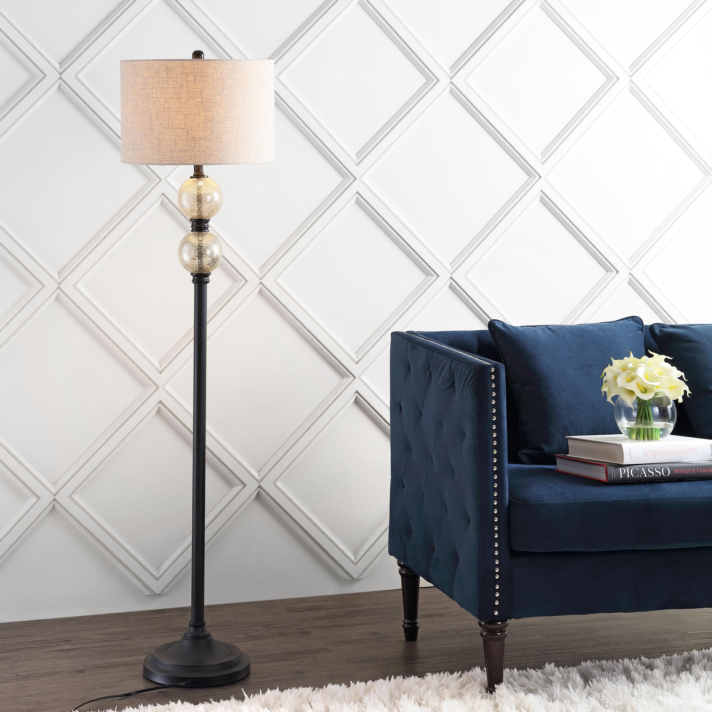 JONATHAN Y January 60" Glass/Metal LED Floor Lamp, Mercury Glass/Oil Rubbed Bronze