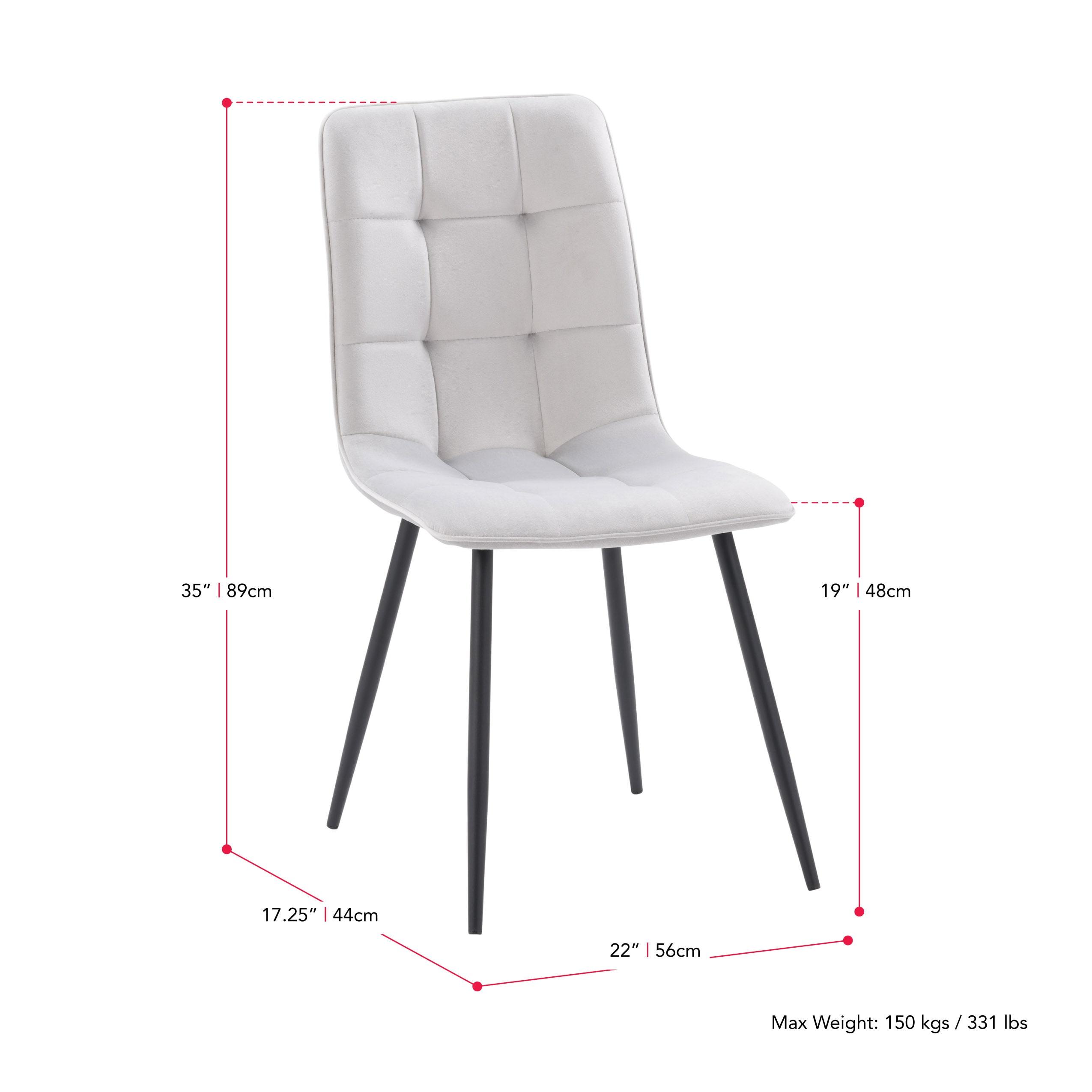 Nash Velvet Side Chair with Black Legs Light Gray - CorLiving: Upholstered Tufted, Tapered Metal Frame