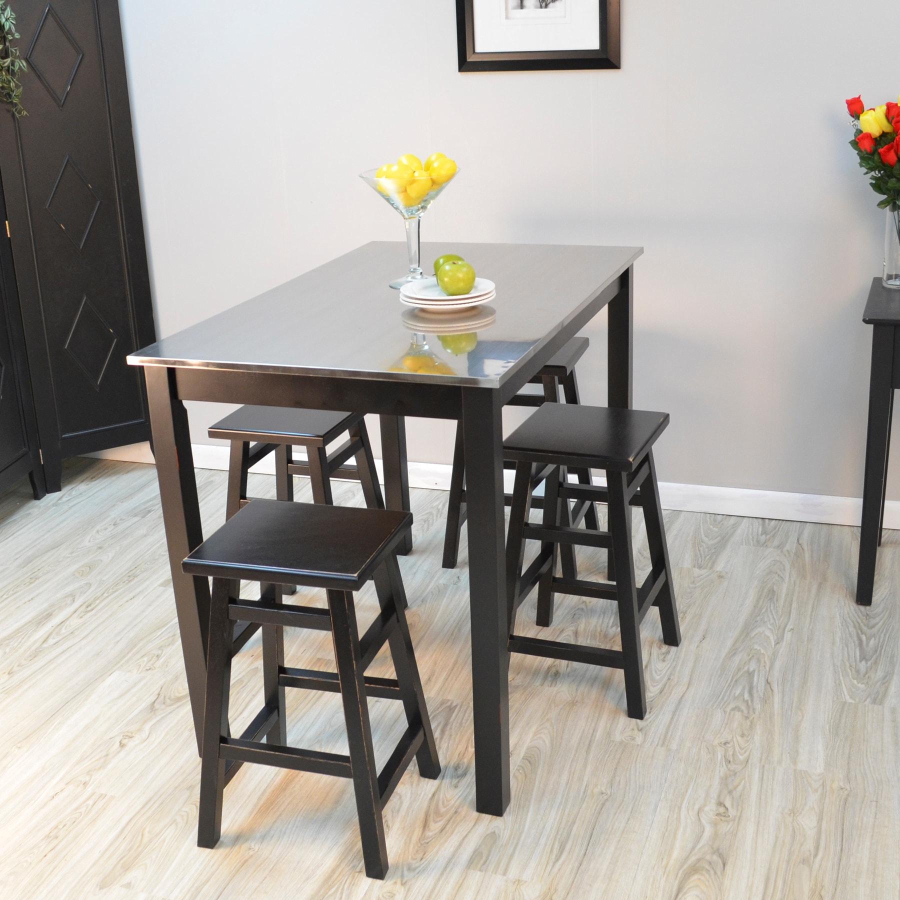 Carolina Living Cooper Stainless Steel Top Bar Table Wood/Black: High Bar Height, Kitchen Functionality