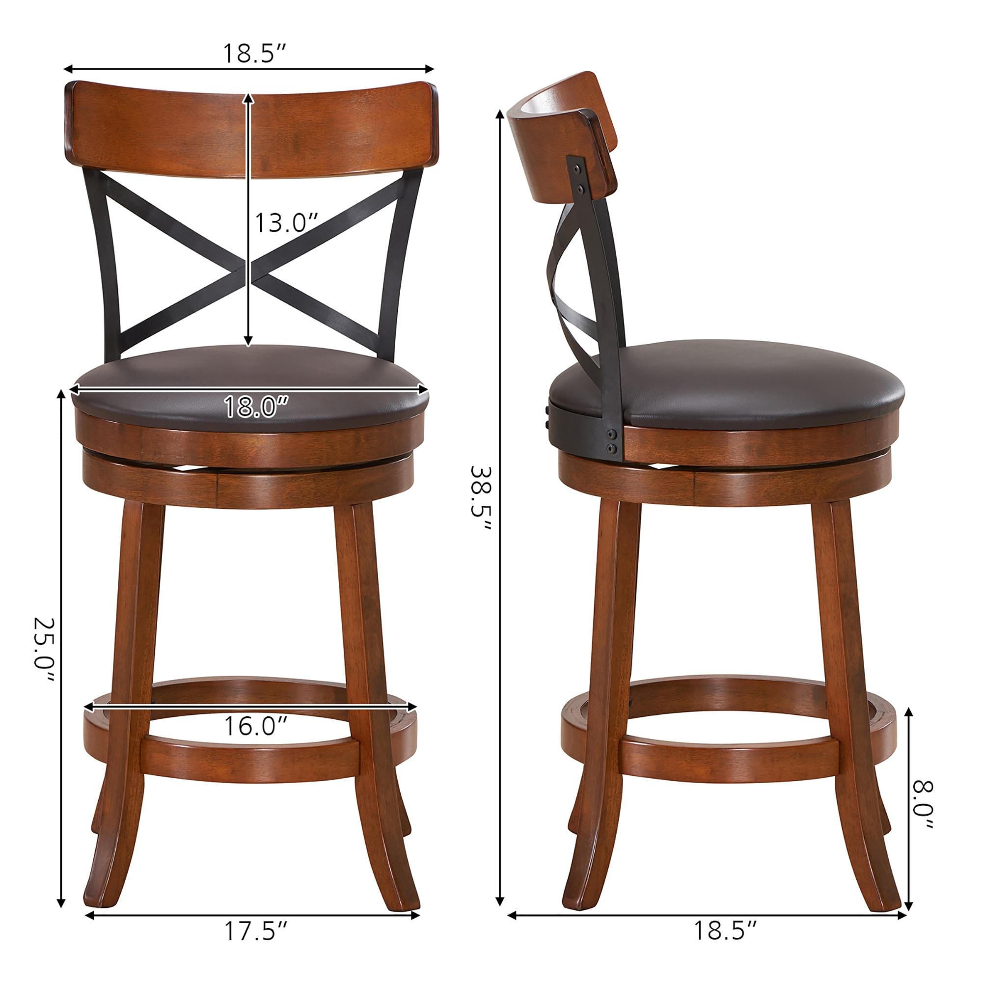 Costway Set of 2 Bar Stools Swivel 25'' Dining Bar Chairs with Rubber Wood Legs