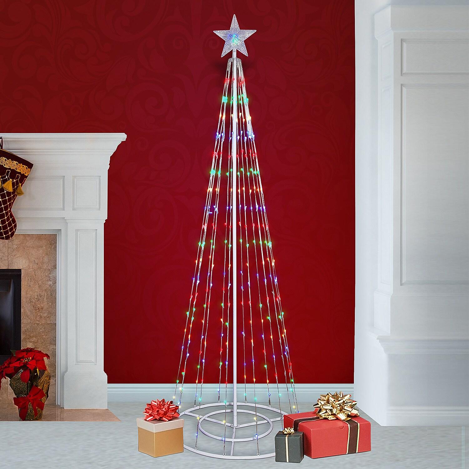 Alpine Corporation 86"H Indoor Artificial Christmas Tree with Multi-Colored Lights and Star Topper , Christmas Decoration
