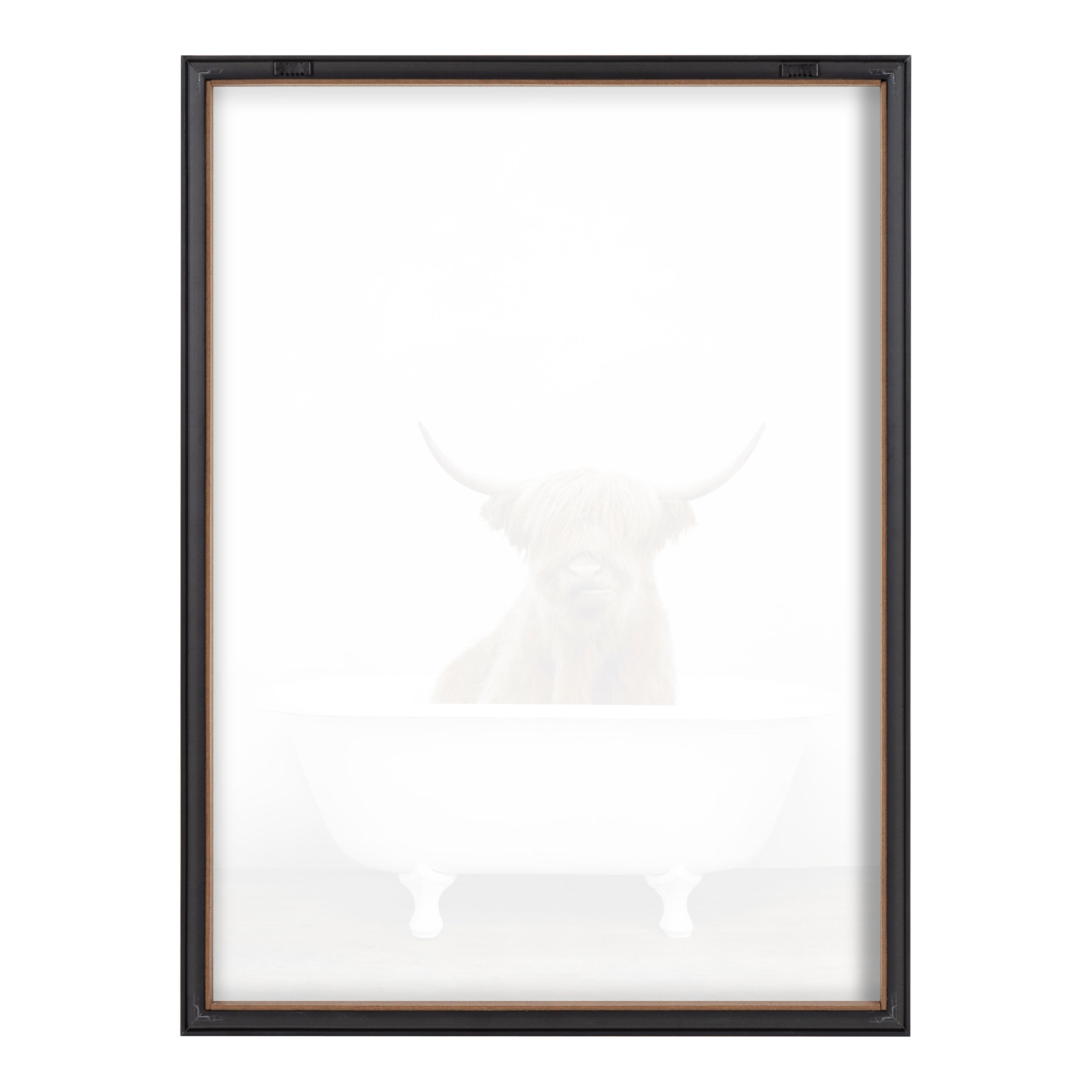 18" x 24" Blake Highland Cow in Tub Color Framed Printed Glass by Amy Peterson Art Studio Gray - Kate & Laurel All Things Decor