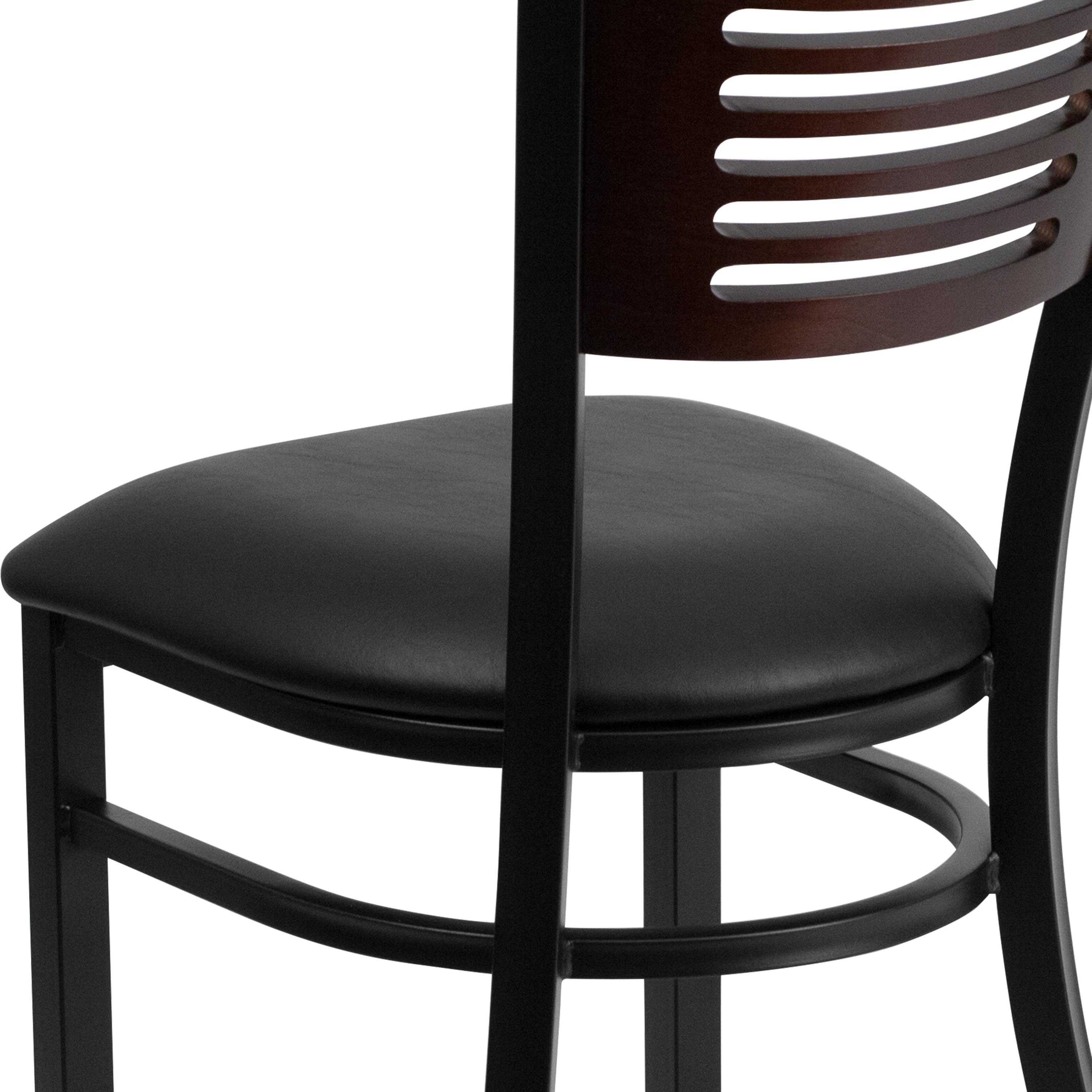 Flash Furniture HERCULES Series Black Slat Back Metal Restaurant Chair - Walnut Wood Back, Black Vinyl Seat