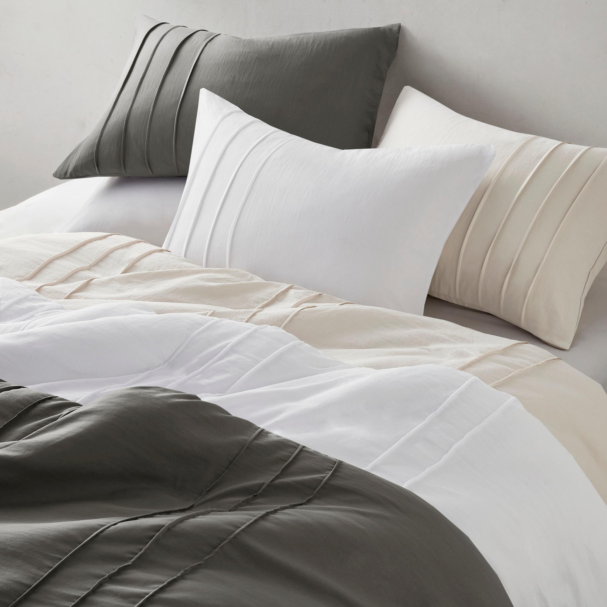 Comfort Spaces Grey Twin Size Duvet Cover Set - 2 Pieces Pintuck Pleated Duvet Cover All Season Lightweight, Extra Softness Pre-Washed Microfiber Twin Bedding Cover Shams, Twin/Twin XL