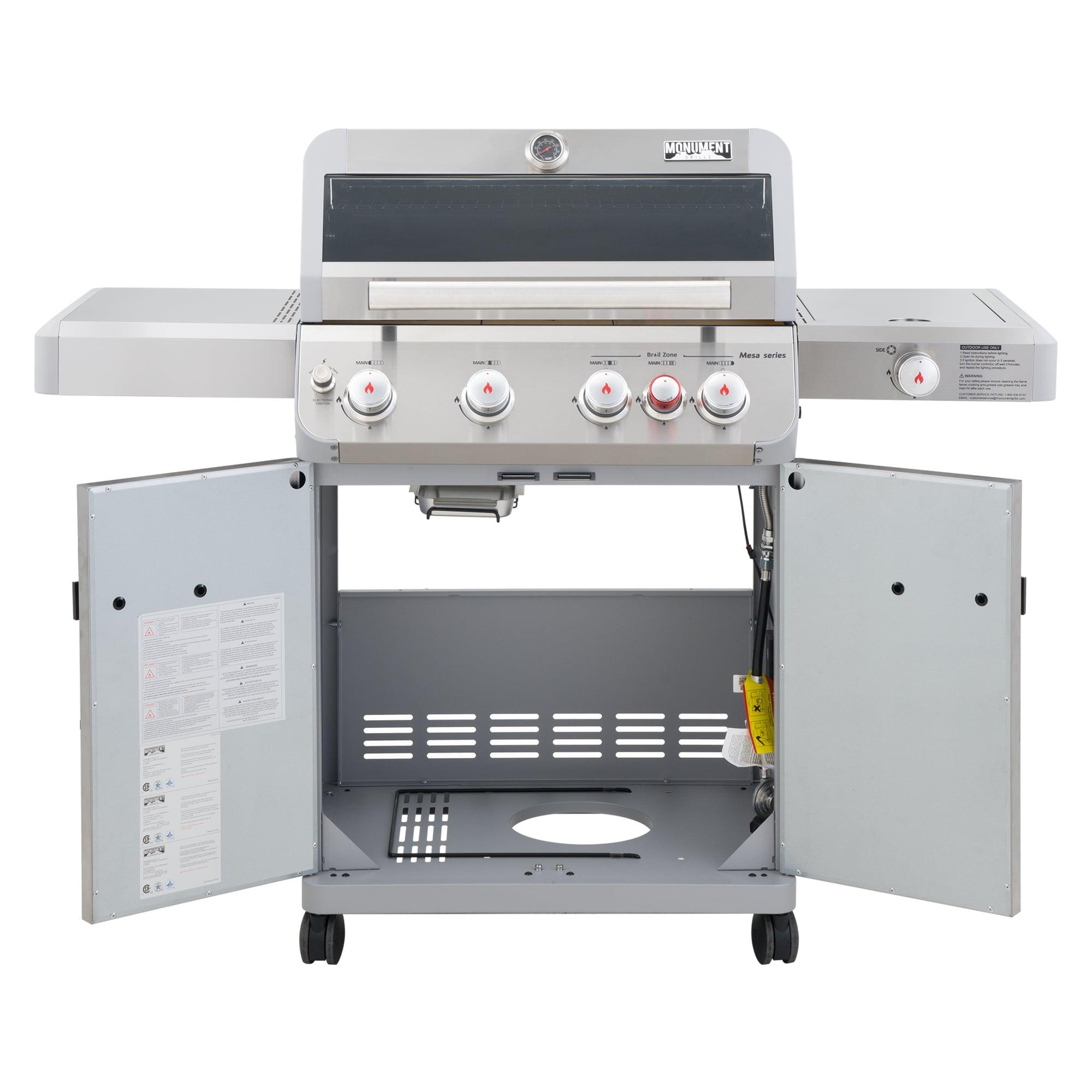 Monument Grills Mesa 415BZ,4-Burner Liquid Propane Infrared Gas Grill with Side Burner and Cabinet, 62,000 BTU – Perfect for Family BBQs