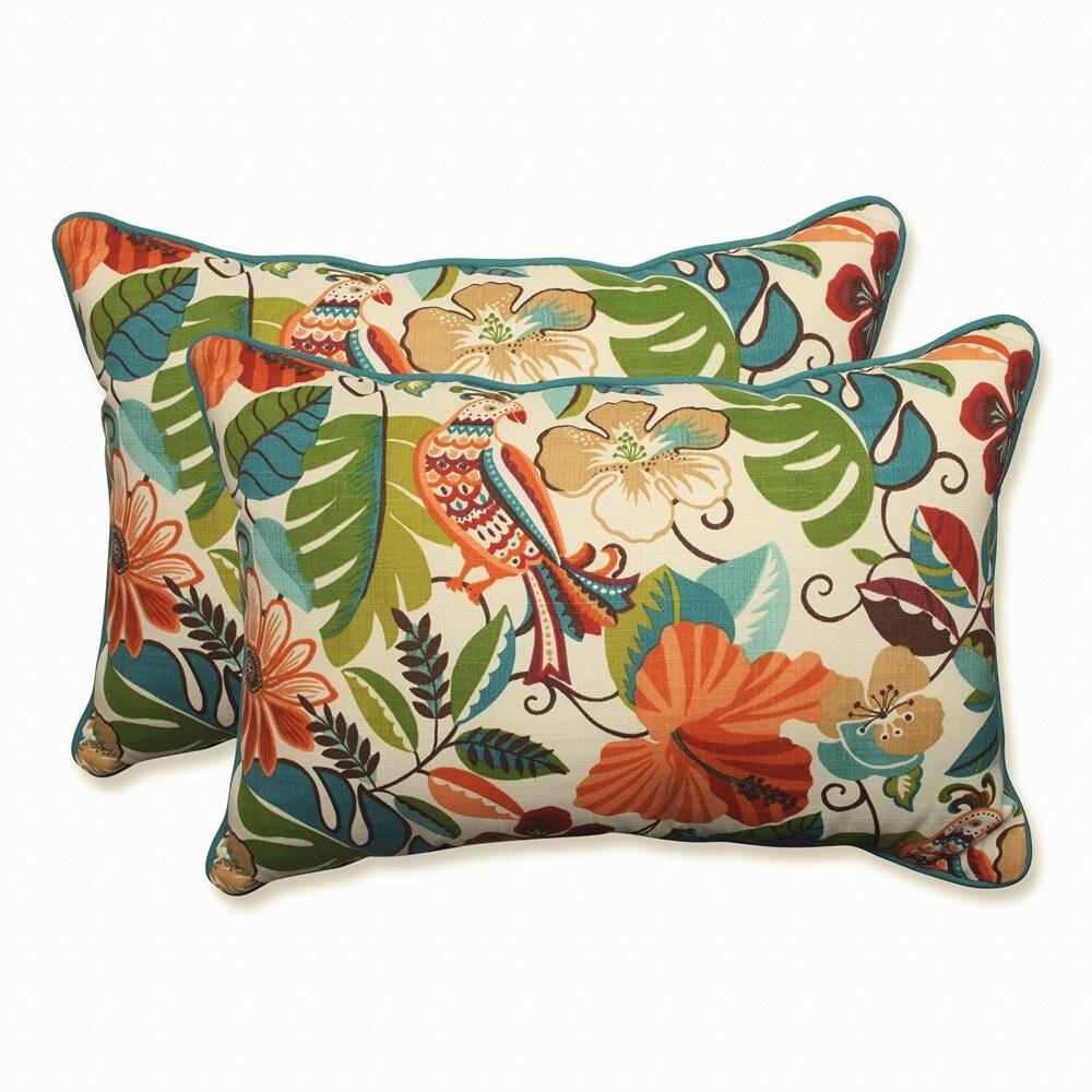 Ivory and Multicolor Floral Rectangular Outdoor Pillows Set