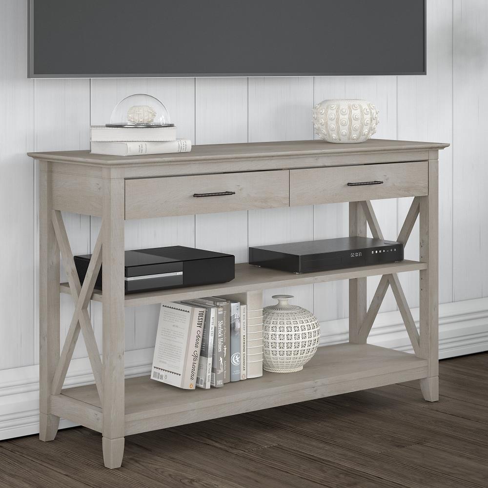 Key West Console Table with Drawers and Shelves Washed Gray - Bush Furniture: Sofa Table, Storage, Coastal Design