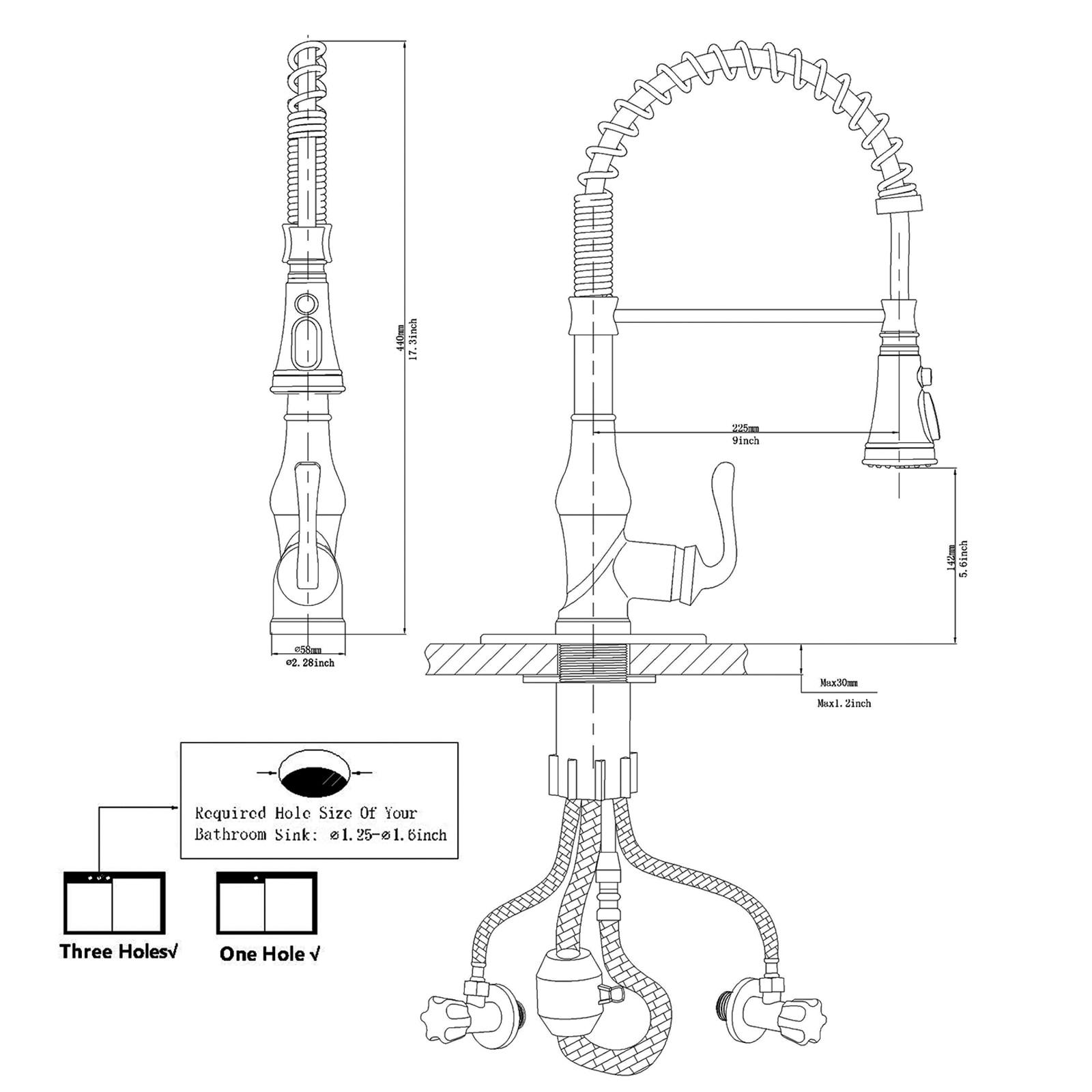 Single-Handle Pull-Down Sprayer 3 Spray High Arc Kitchen Faucet With Deck Plate