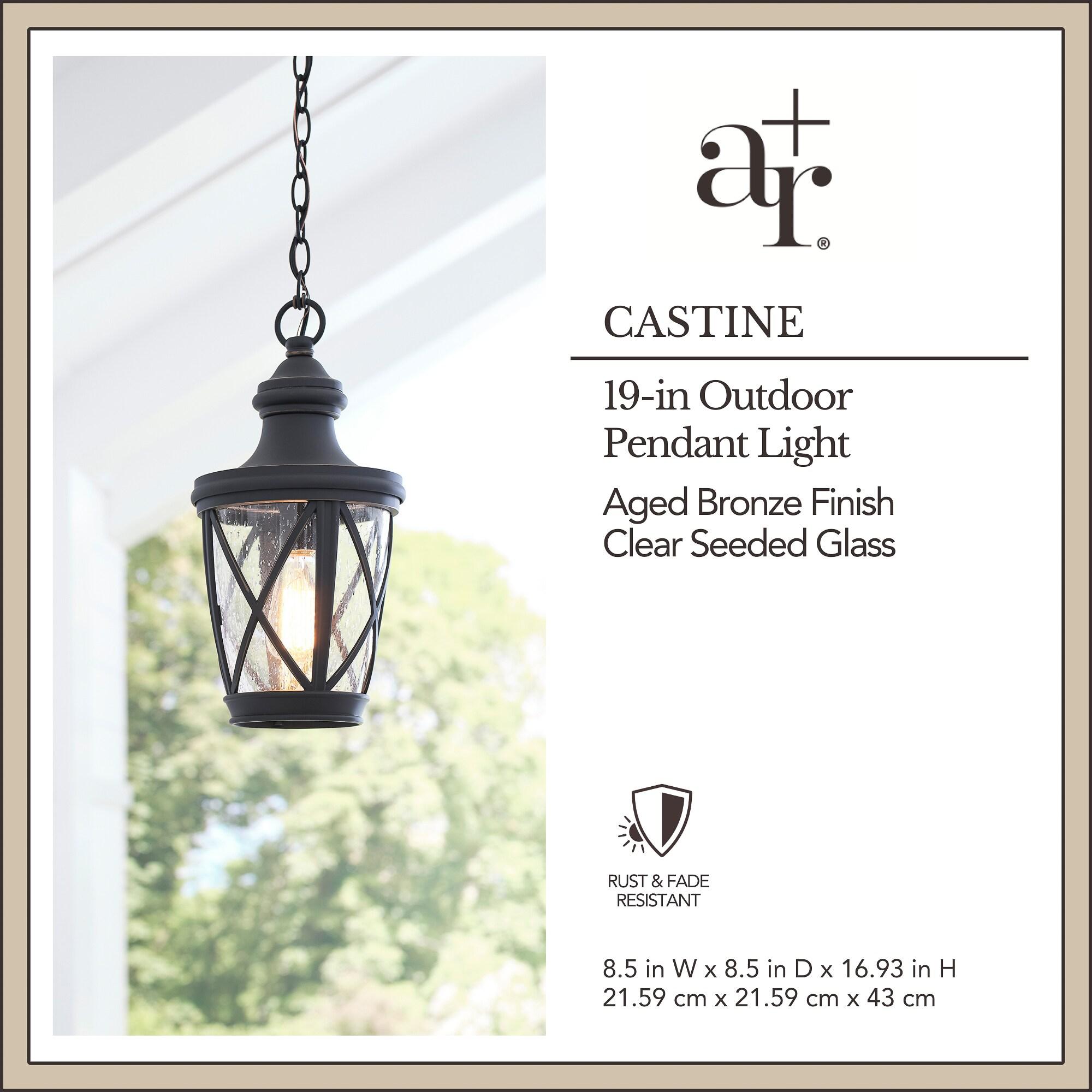 allen + roth Castine Bronze Craftsman Seeded Glass Lantern Led Medium Outdoor Hanging Pendant Light