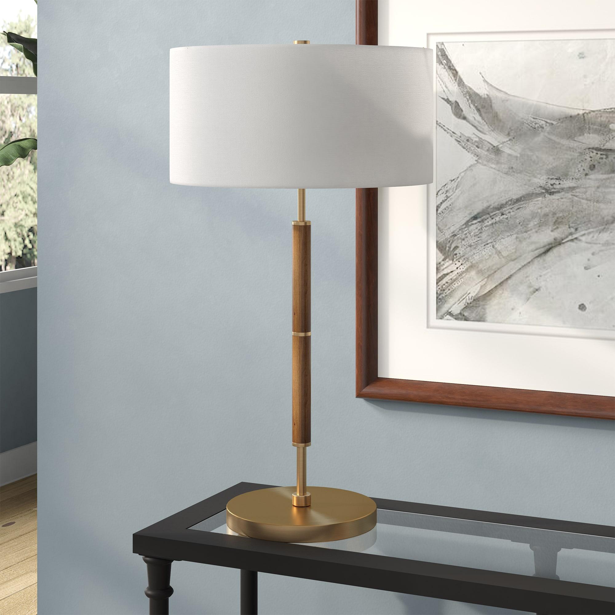 Rustic Oak & Brass Smart-Adjustable 2-Bulb Table Lamp