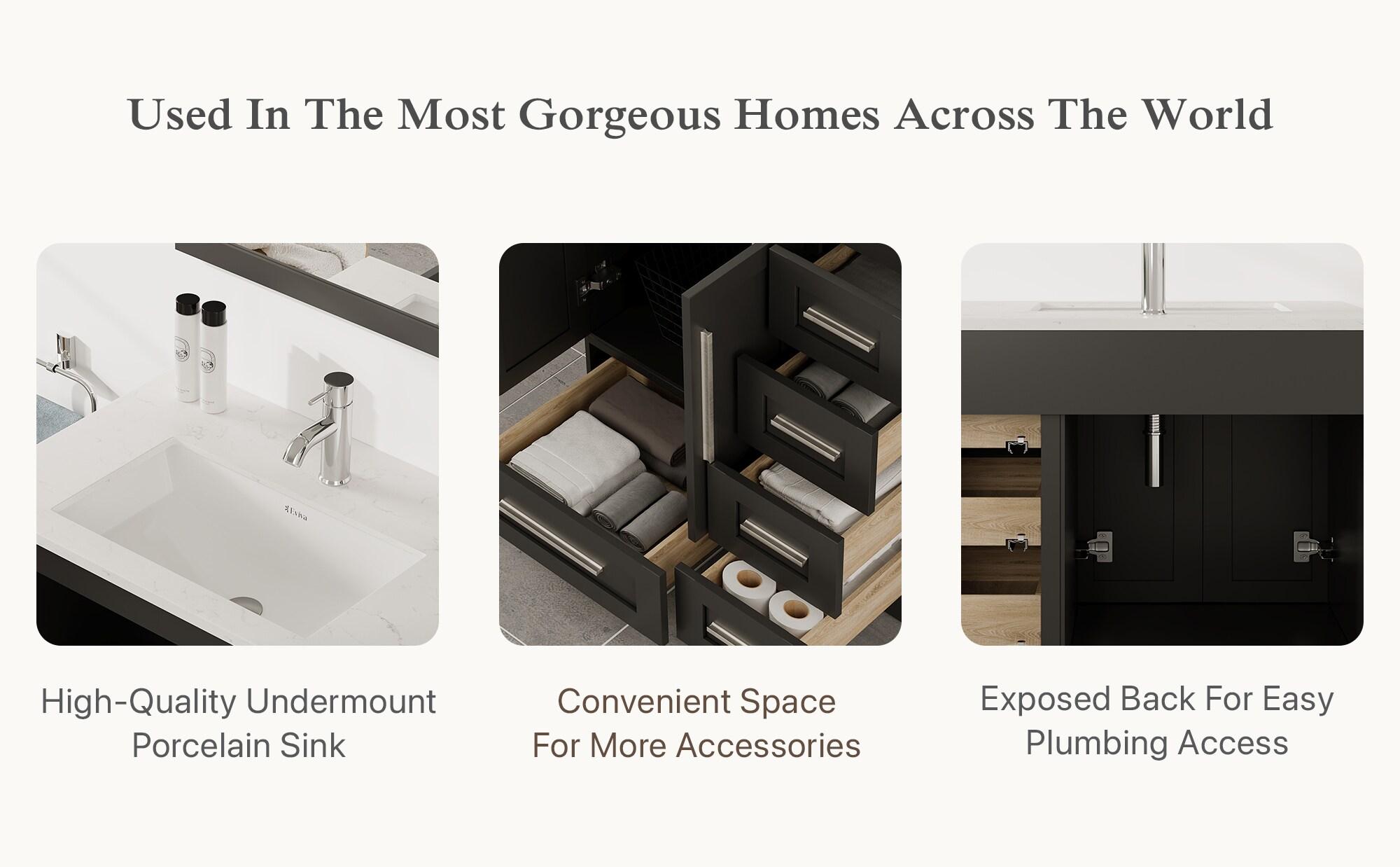 Eviva Loon 30"W x 22"D Espresso Bathroom Vanity with White Carrara Quartz Vanity Top and Rectangular Undermount Sink