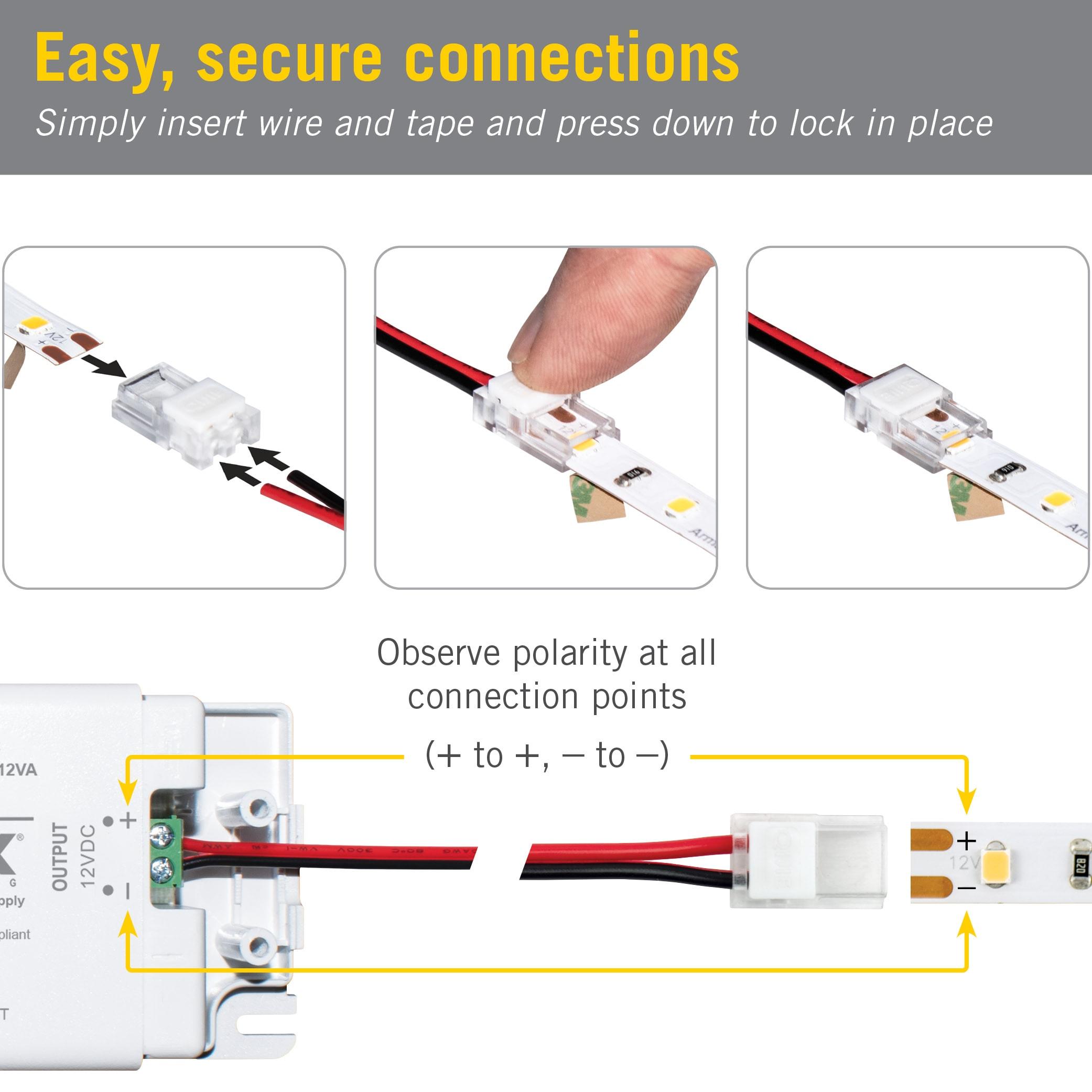 SureLock Pro 2 Pin LED Strip Light Tape to Wire Channel Connectors, 4 Pack