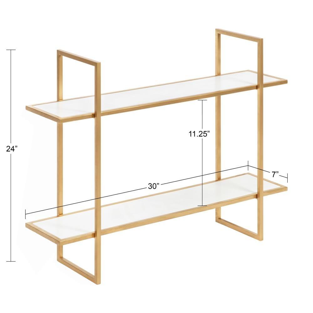 Kate & Laurel All Things Decor 30" x 24" Leigh Wood and Metal Wall Shelf White: MDF Floating Wall Shelves, 2-Tier