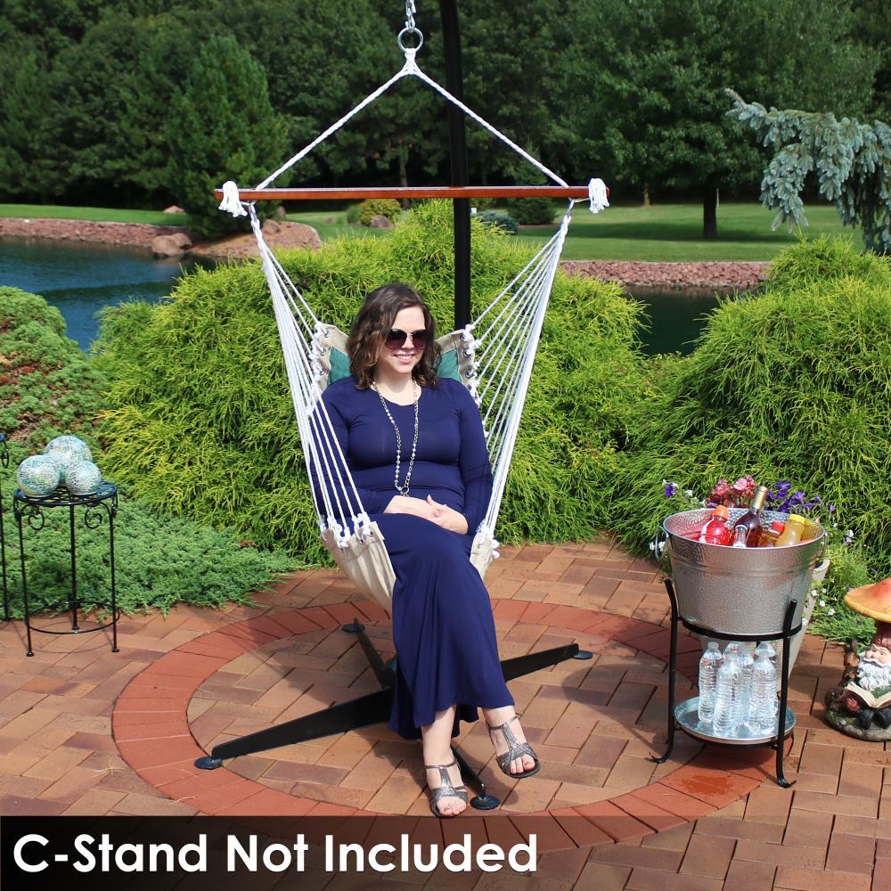 Sunnydaze Large Tufted Victorian Hammock Chair Swing for Backyard and Patio -  300 lb Weight Capacity - Sea Grass