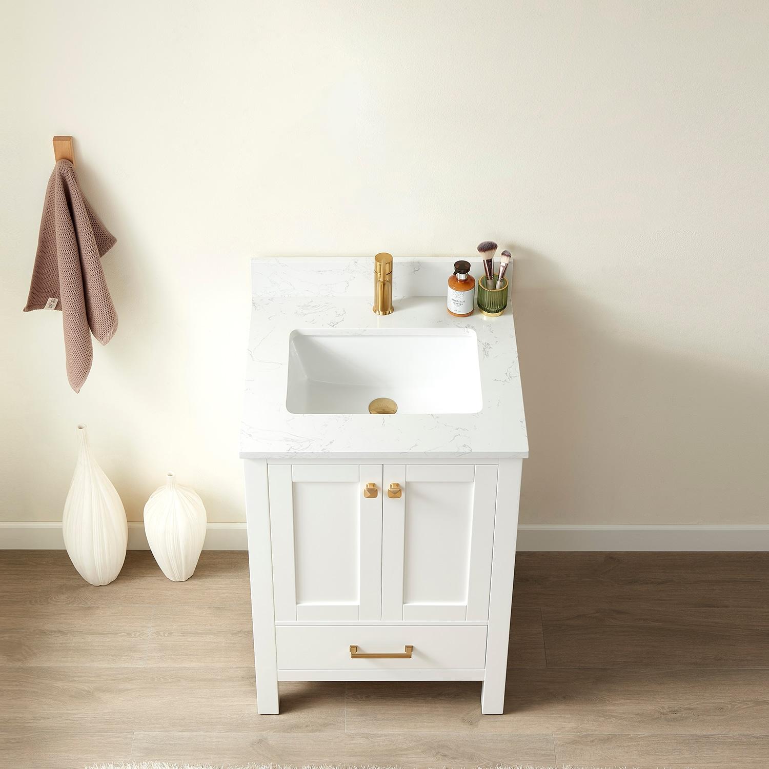 Shannon 24" Single Sink Bathroom Vanity White Stone Top in White No Mirror