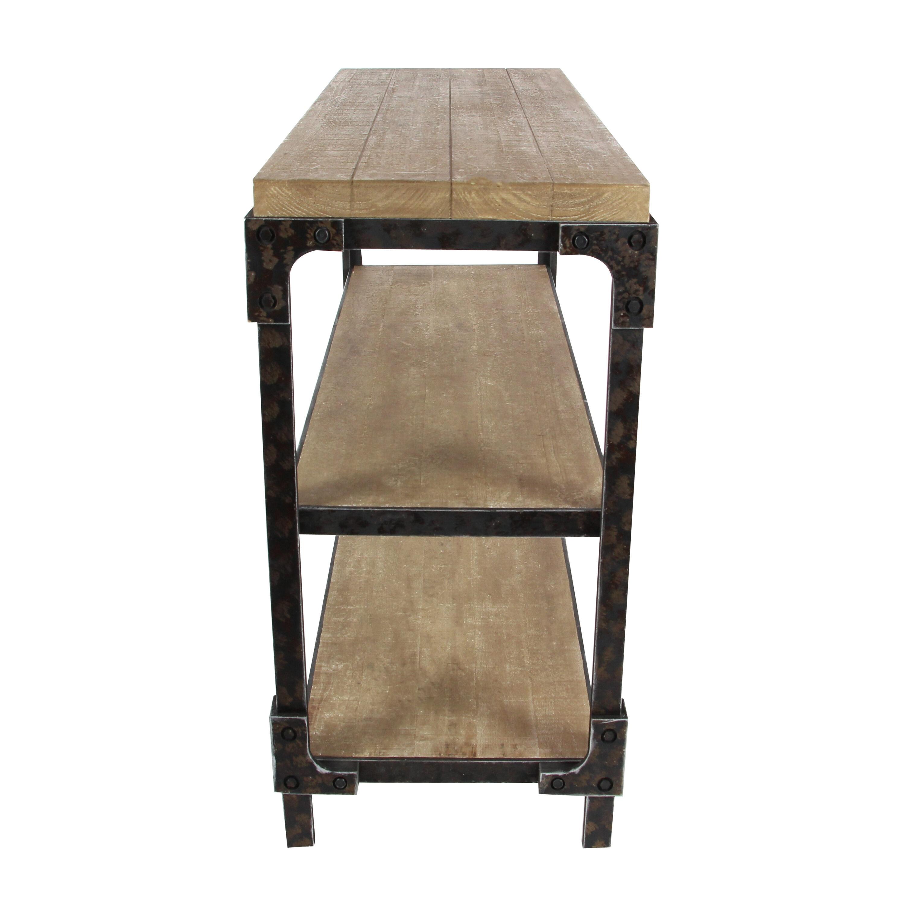 Wood 2 Shelves Brown Console Table