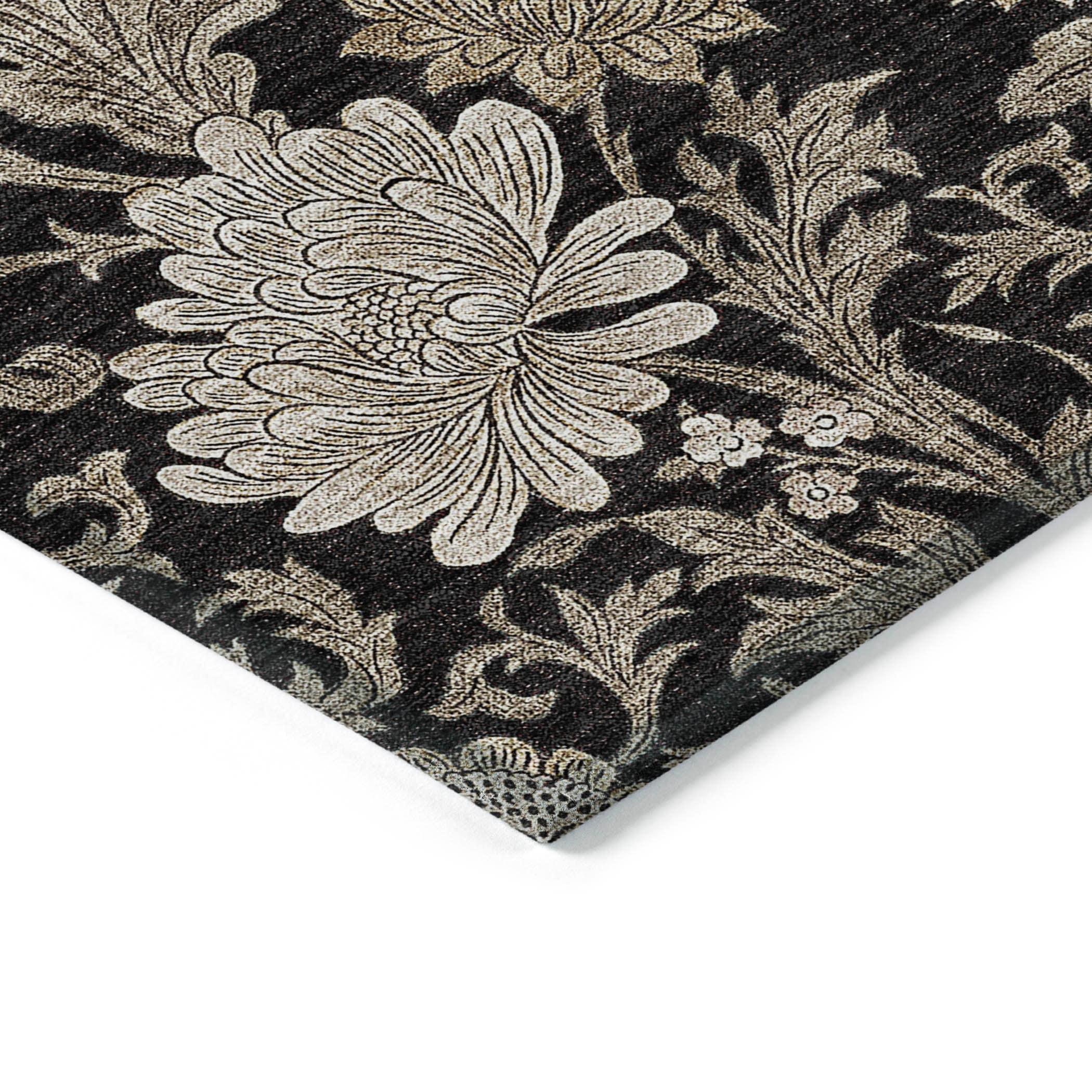 Addison Rugs Machine Washable Indoor/ Outdoor Chantille Floral Rug Black - 1'8" x 2'6"