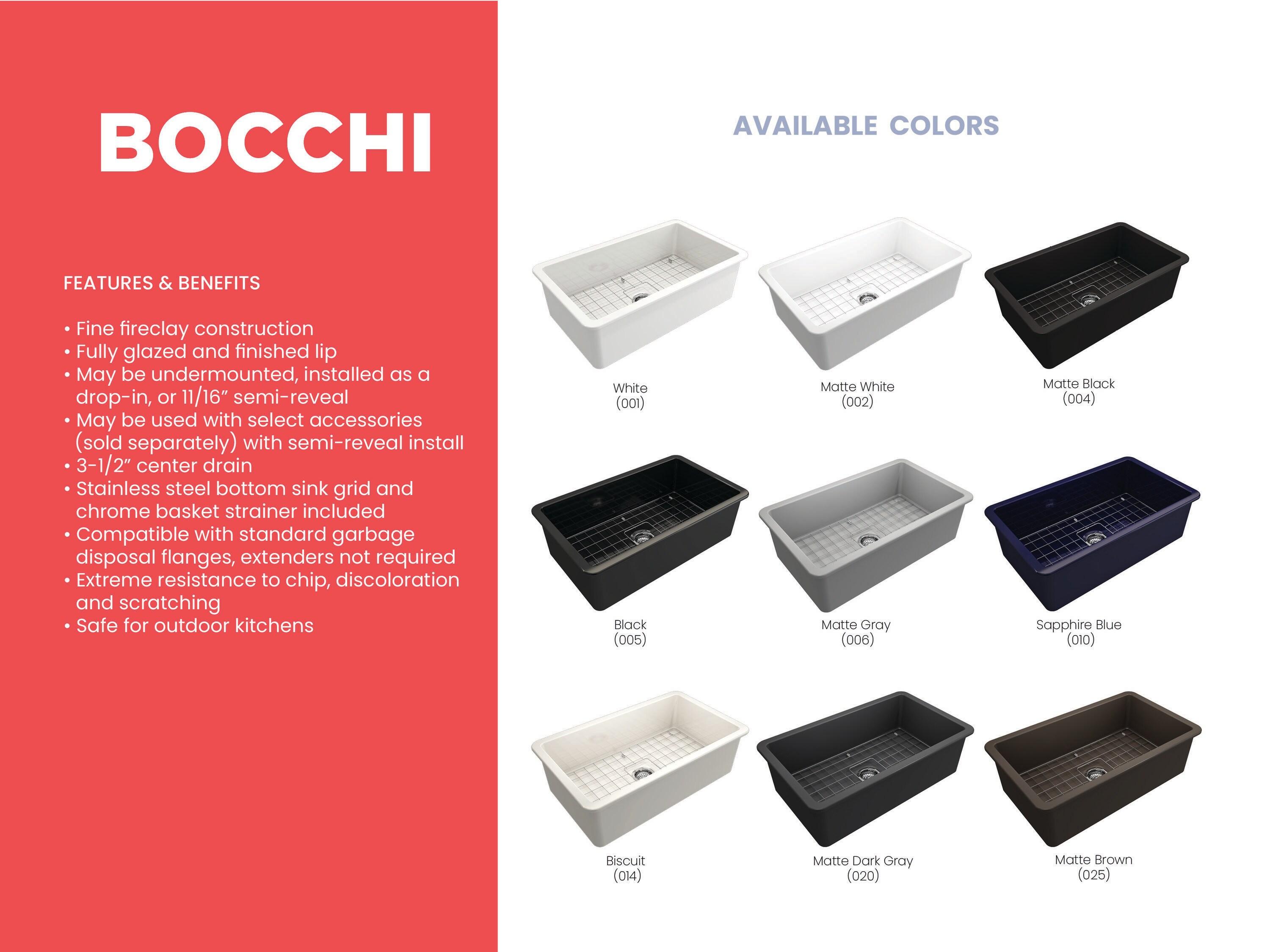 BOCCHI Sotto Undermount Fireclay 32 in. Single Bowl Kitchen Sink with Protective Bottom Grid and Strainer in Matte White
